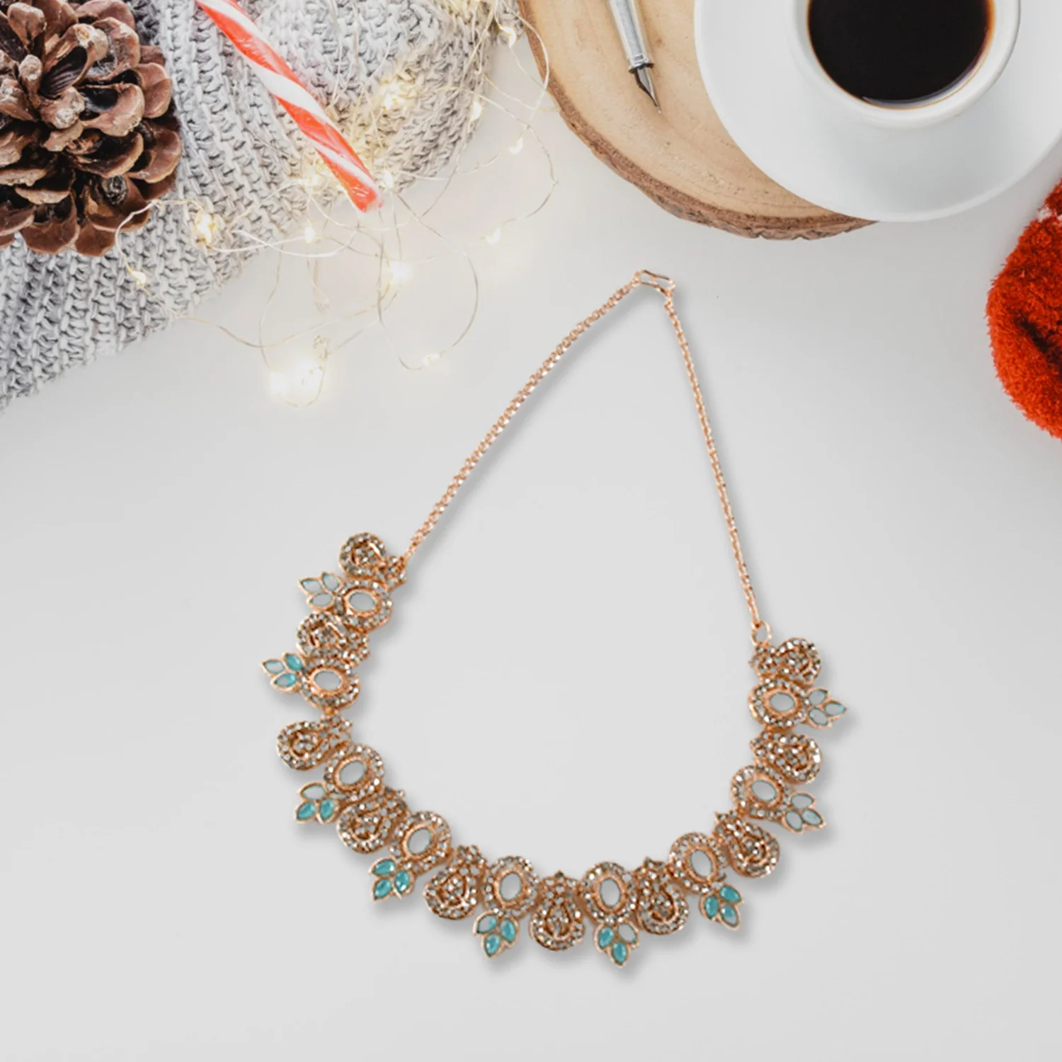 Sky Blue and White Diamond Necklace Set - Image 4