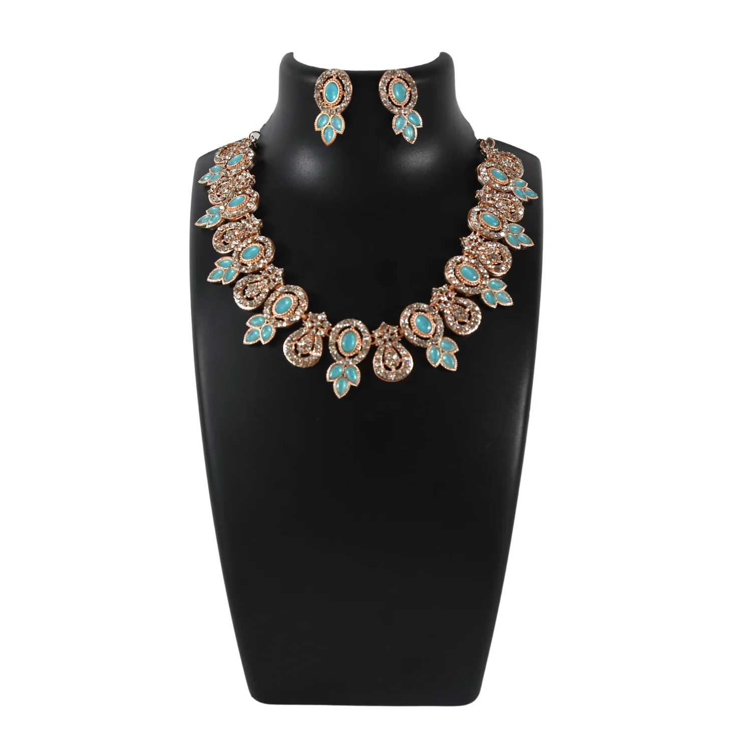 Sky Blue and White Diamond Necklace Set - Image 5