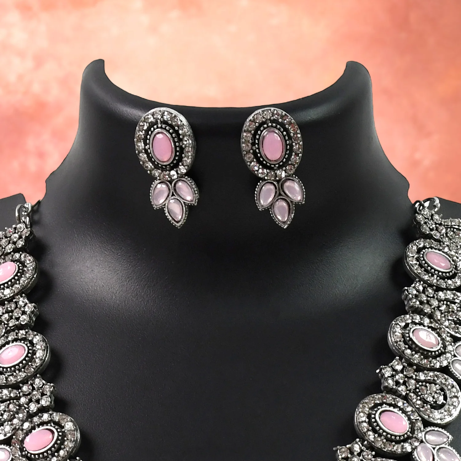Exquisite Pink & White Diamond Necklace Set - Radiant Elegance - Image 5