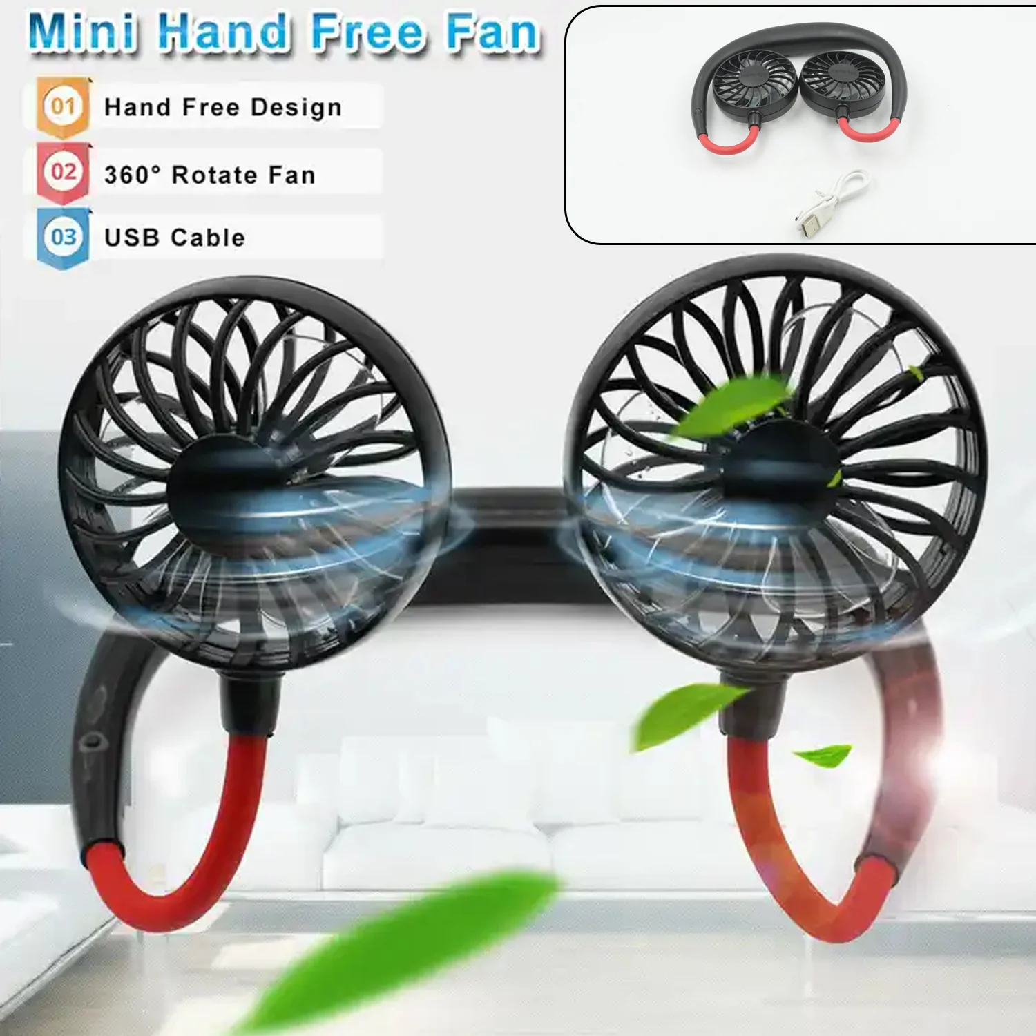 Portable USB Rechargeable Neck Fan – Hands-Free Cooling Fan - Image 7