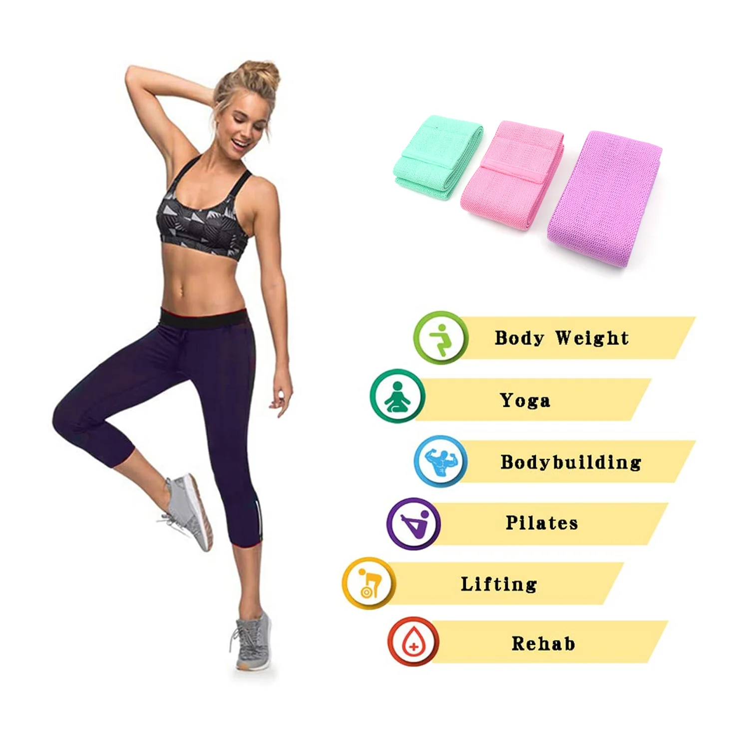 Hip Bands Booty Bands Wide Workout Bands, Resistance Exercise Bands for Legs and Butt, Resistance Loop Bands Anti Slip Circle Fitness Band Elastic Sports Bands Fitness Bands for Women Men Strength Training (3 Pcs Set) - Image 9