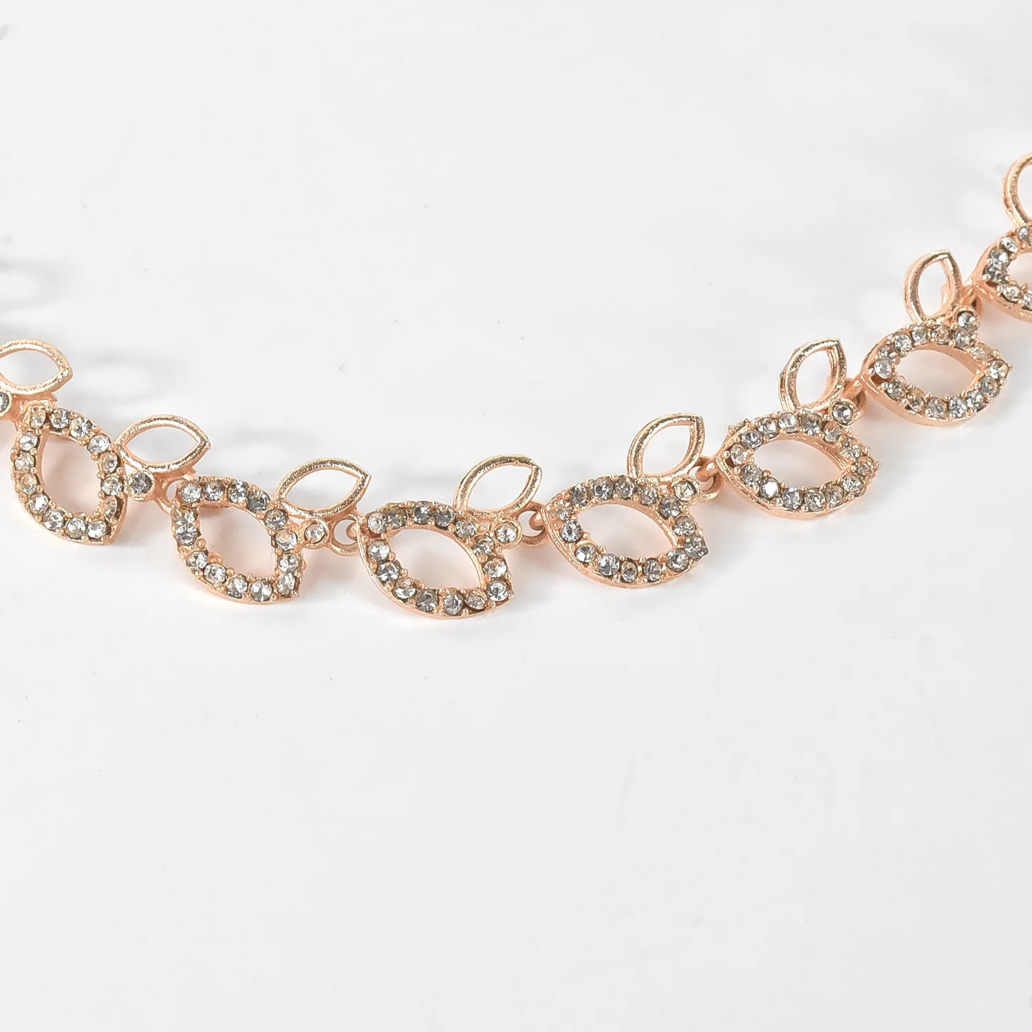 American Diamond Studded Floral Shaped Necklace With Earrings - Image 3