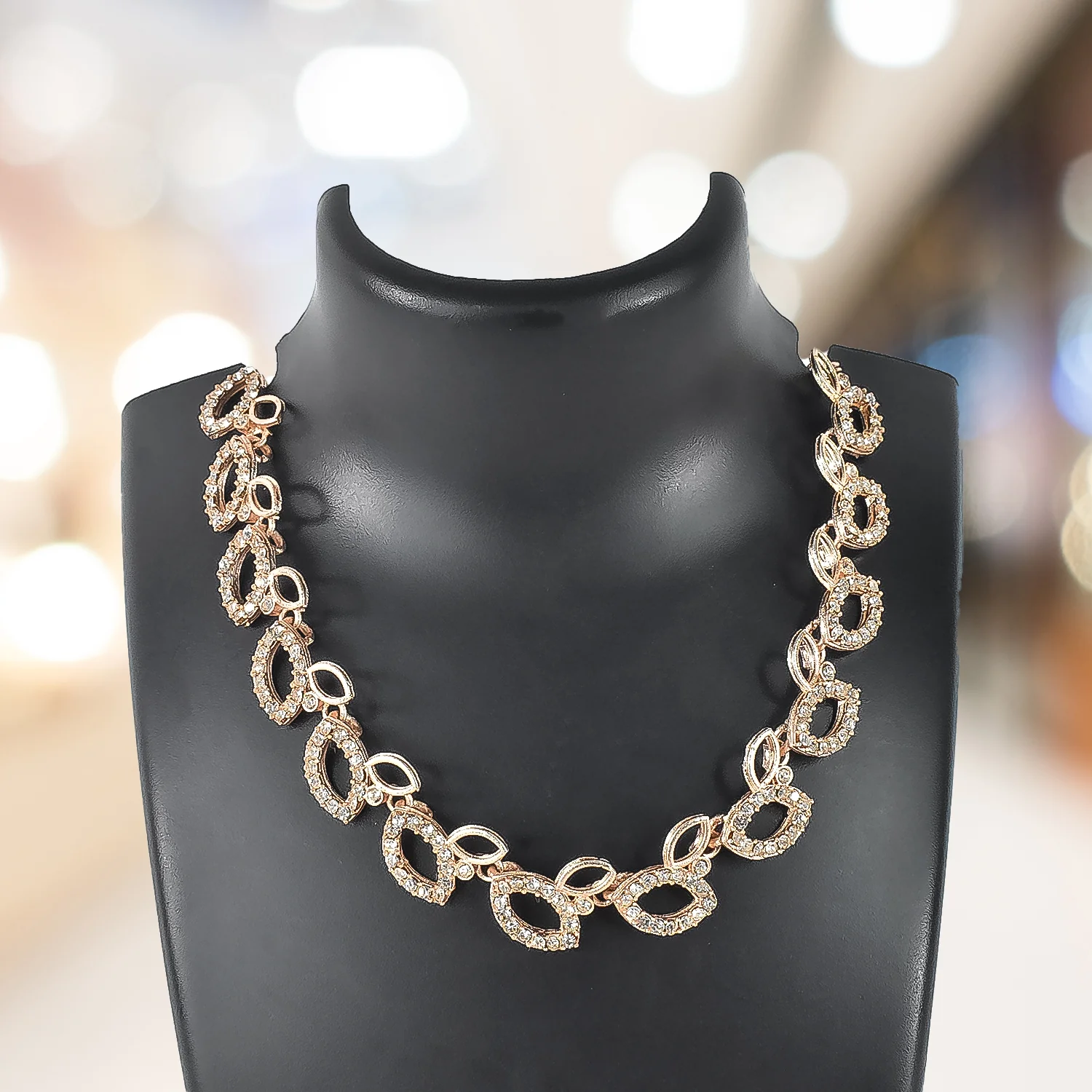 American Diamond Studded Floral Shaped Necklace With Earrings - Image 4