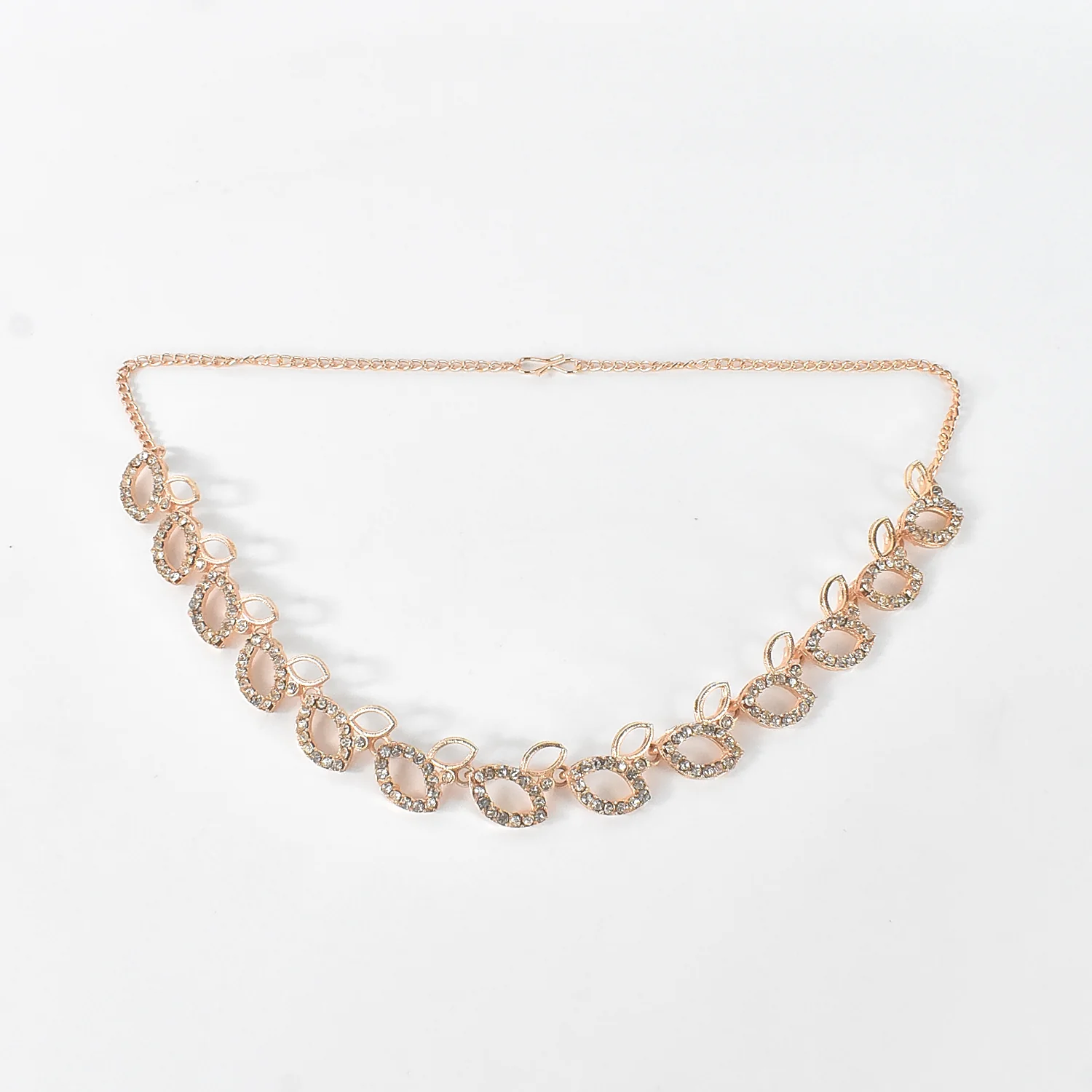 American Diamond Studded Floral Shaped Necklace With Earrings - Image 5