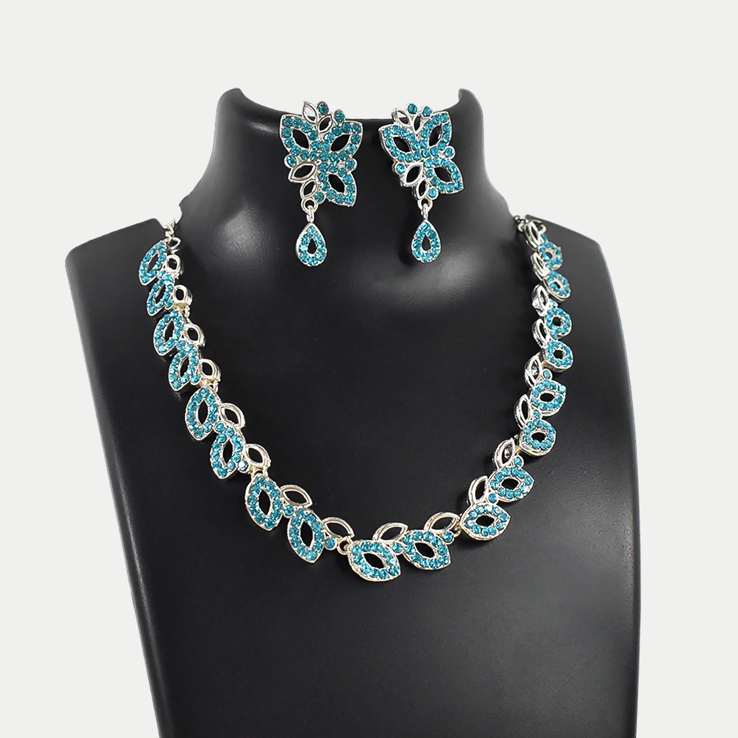 American Diamond Studded Floral Shaped Necklace With Earrings - Image 5