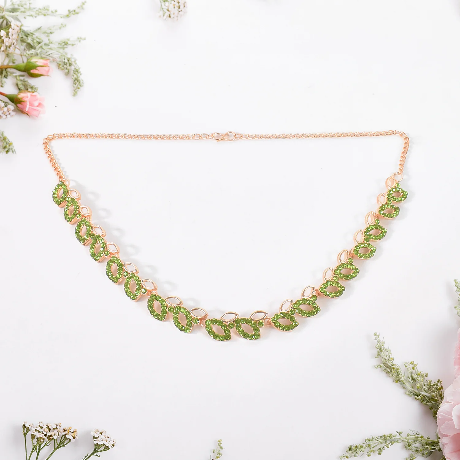 American Diamond Studded Floral Shaped Necklace With Earrings - Image 2