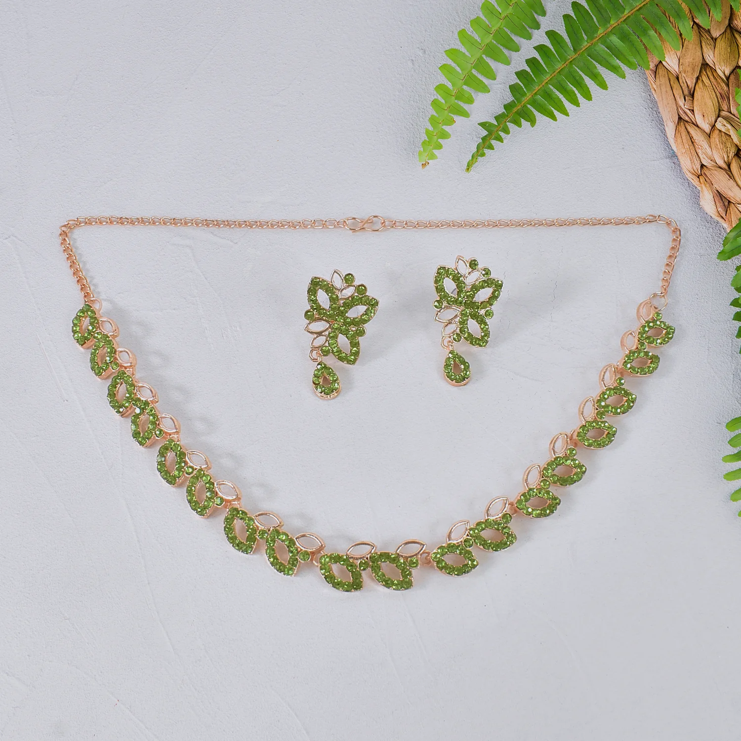 American Diamond Studded Floral Shaped Necklace With Earrings - Image 4