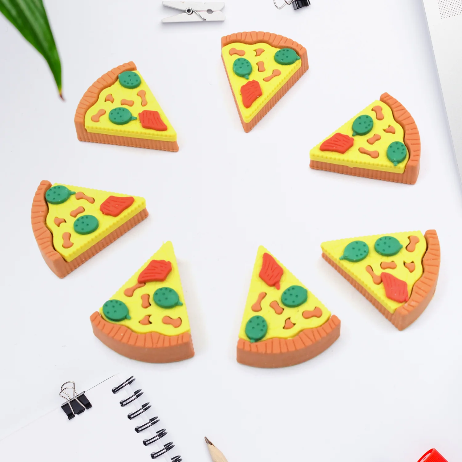 3D Pizza Slices Eraser Set – Fancy & Colorful Stationery for Kids & Gifts (7 slice) - Image 3