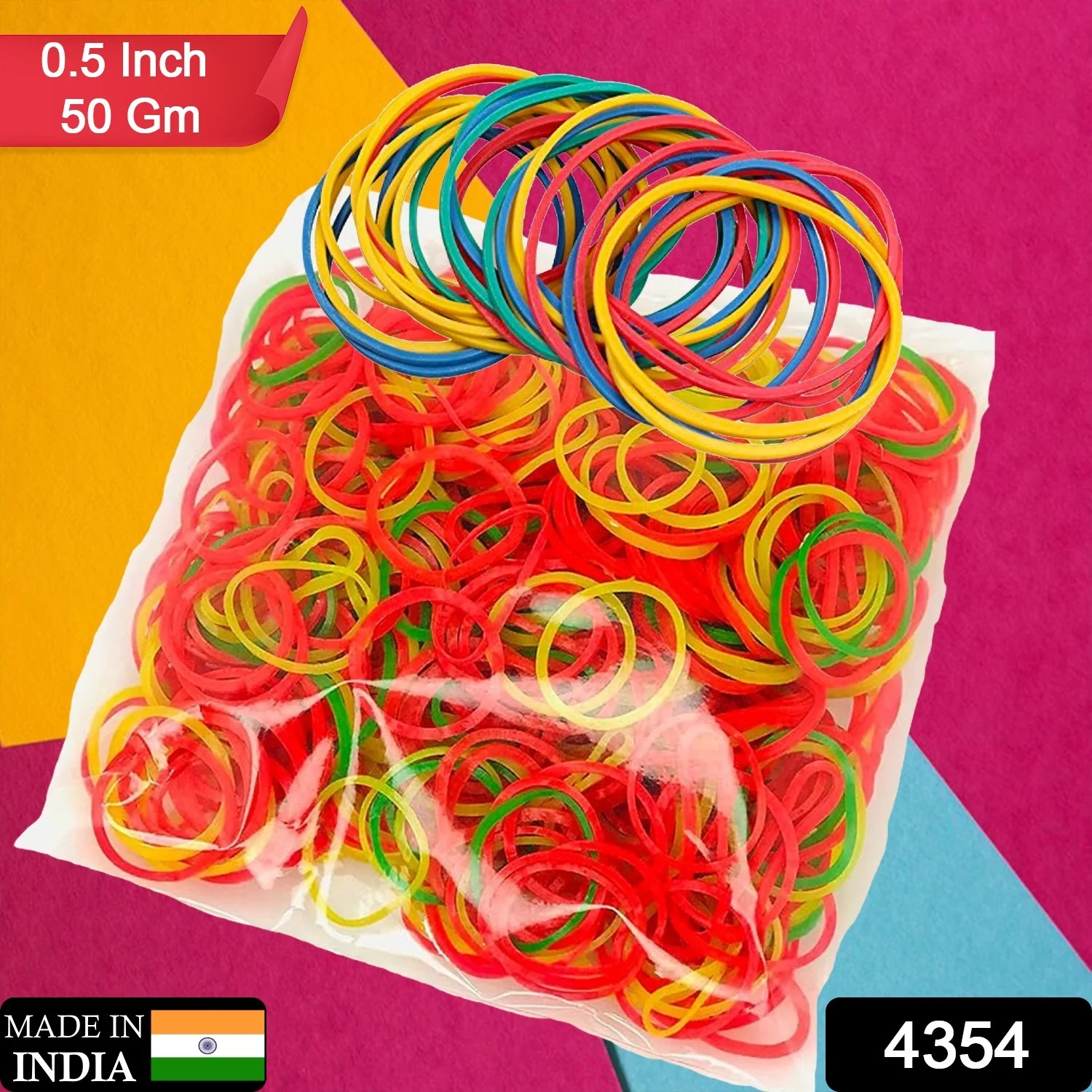 RUBBER BAND FOR OFFICE/HOME AND KITCHEN ACCESSORIES ITEM PRODUCTS, ELASTIC RUBBER BANDS, FLEXIBLE REUSABLE NYLON ELASTIC UNBREAKABLE, FOR STATIONERY, SCHOOL MULTICOLOR (0.5 Inch / 50 Gm), Hair accessories