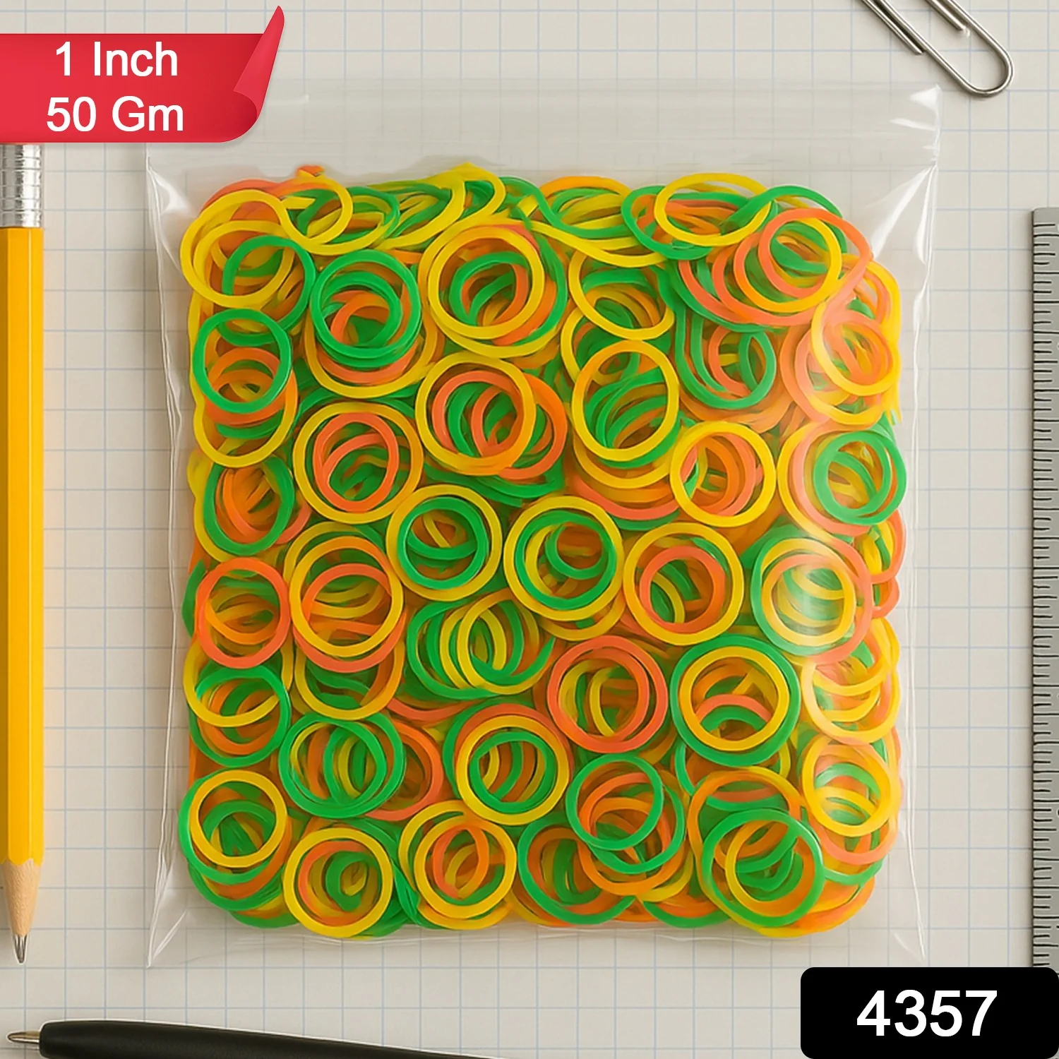 Rubber Band For Office/Home and Kitchen Accessories Item Products, Elastic Rubber Bands, Flexible Reusable Nylon Elastic Unbreakable, For Stationery, School  Multicolor (1 Inch, 50 GM), Hair accessories - Image 2