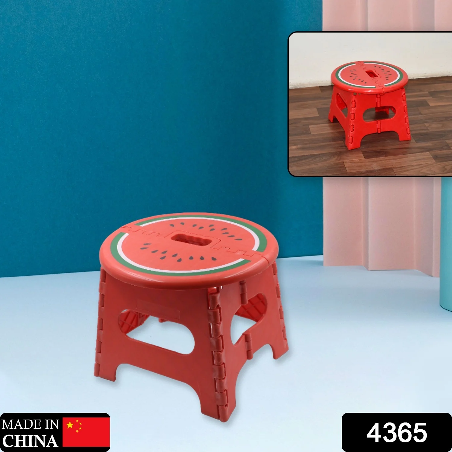 Mix Color Creative Thickening Folding Stool, Fruit Pattern Plastic Low Stool for Kindergarten Small Bench Hinge Handle Design,Learn Game Children's Kids Table Indoor Household Children's Chair Lightweight - Image 2