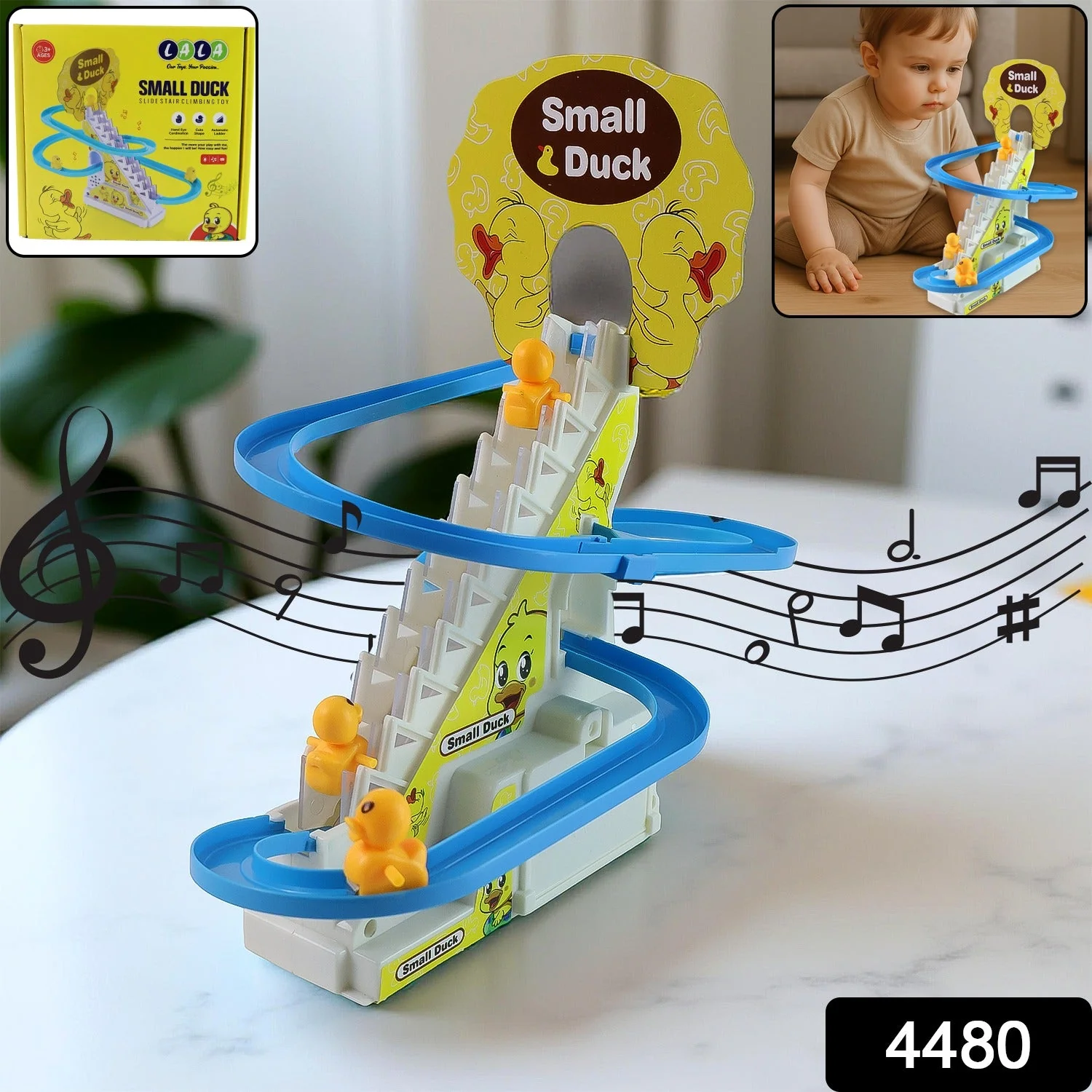 LALA Small Duck Climb Stairs Toy Roller Coaster Flashing Lights & Music (3 Ducks) - Image 2