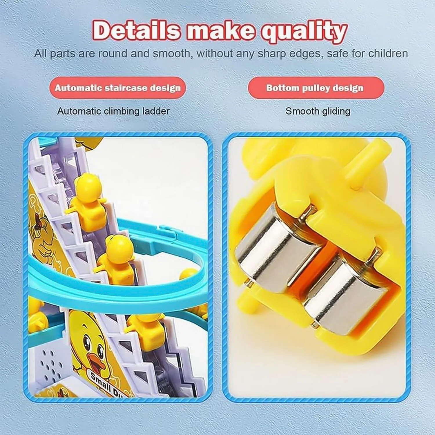 LALA Small Duck Climb Stairs Toy Roller Coaster Flashing Lights & Music (3 Ducks) - Image 3