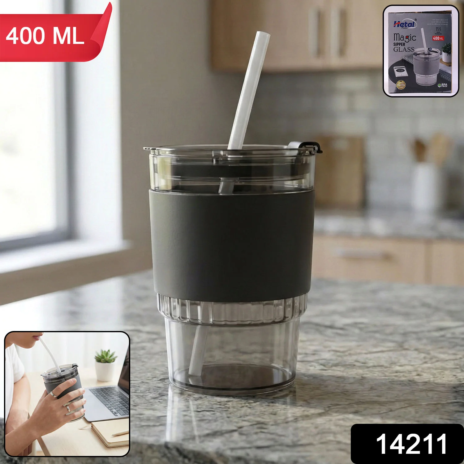 400 ML Monaco Premium Transparent Plastic Cup, Tumbler - Image 2