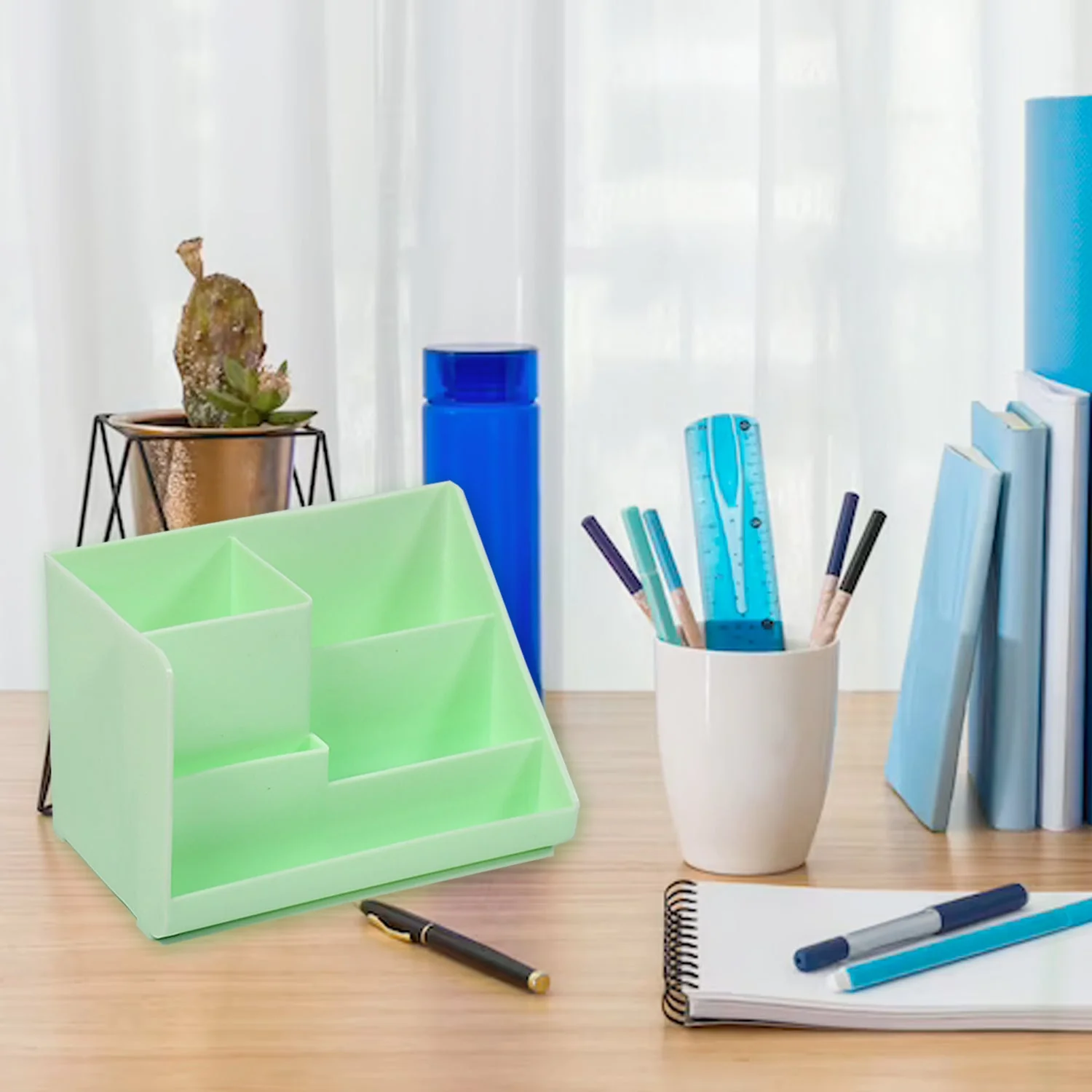 Stationery Holder Desk Organizer Space Saver Pen Stand Multi Compartments Holder - Image 6