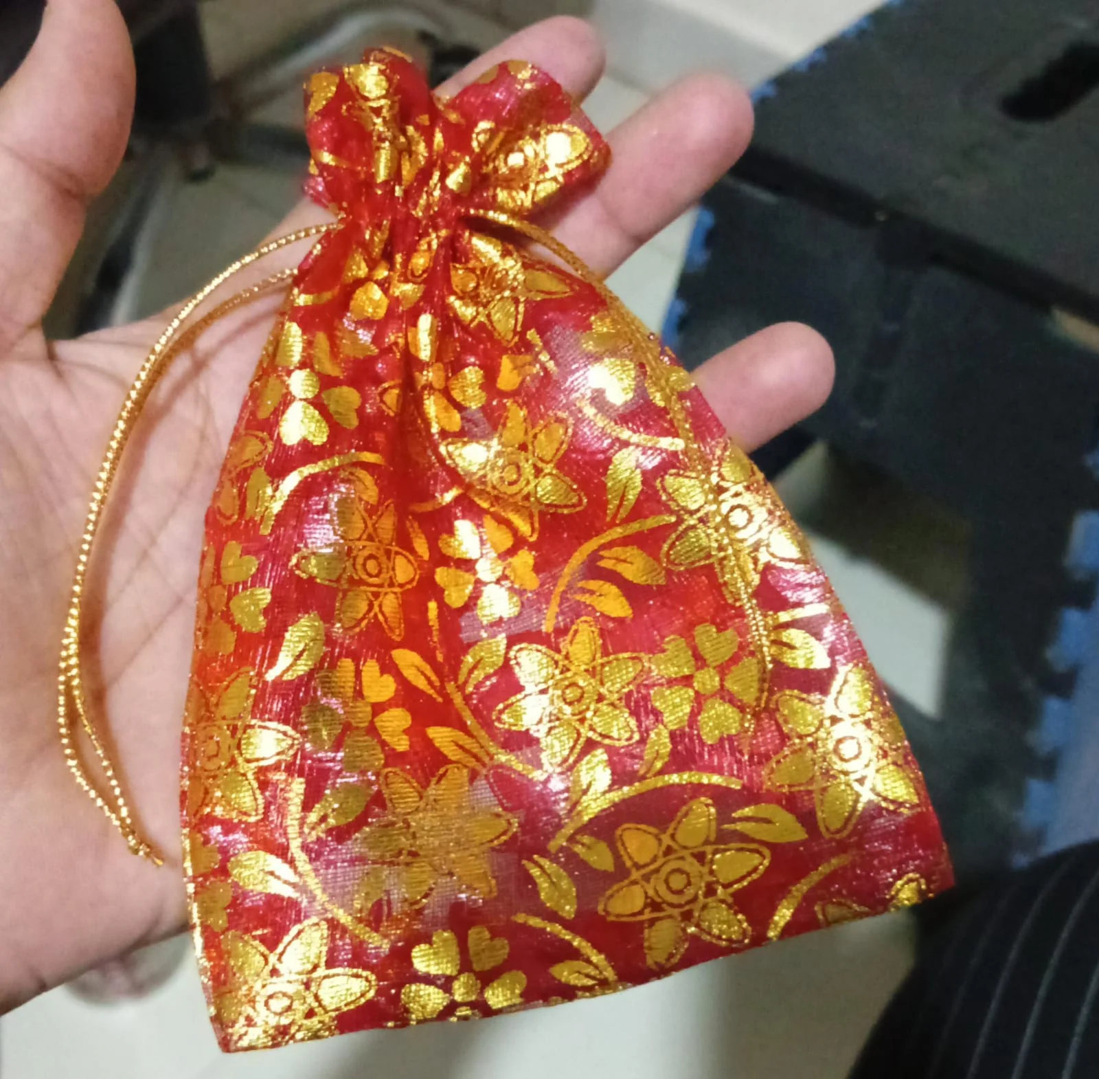 Net Fabric Drawstring Pouch – Organza Shagun Potli for Dry Fruits (Mix Sizes & Design) - Image 7