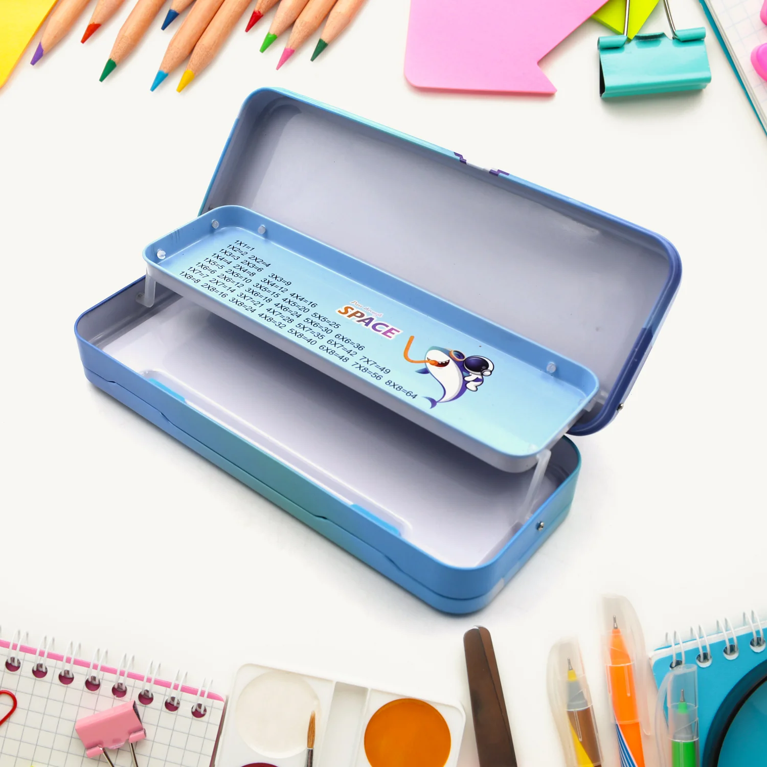 Metal Pencil Box, Pencil Case Double Compartment Compass Box - Image 5