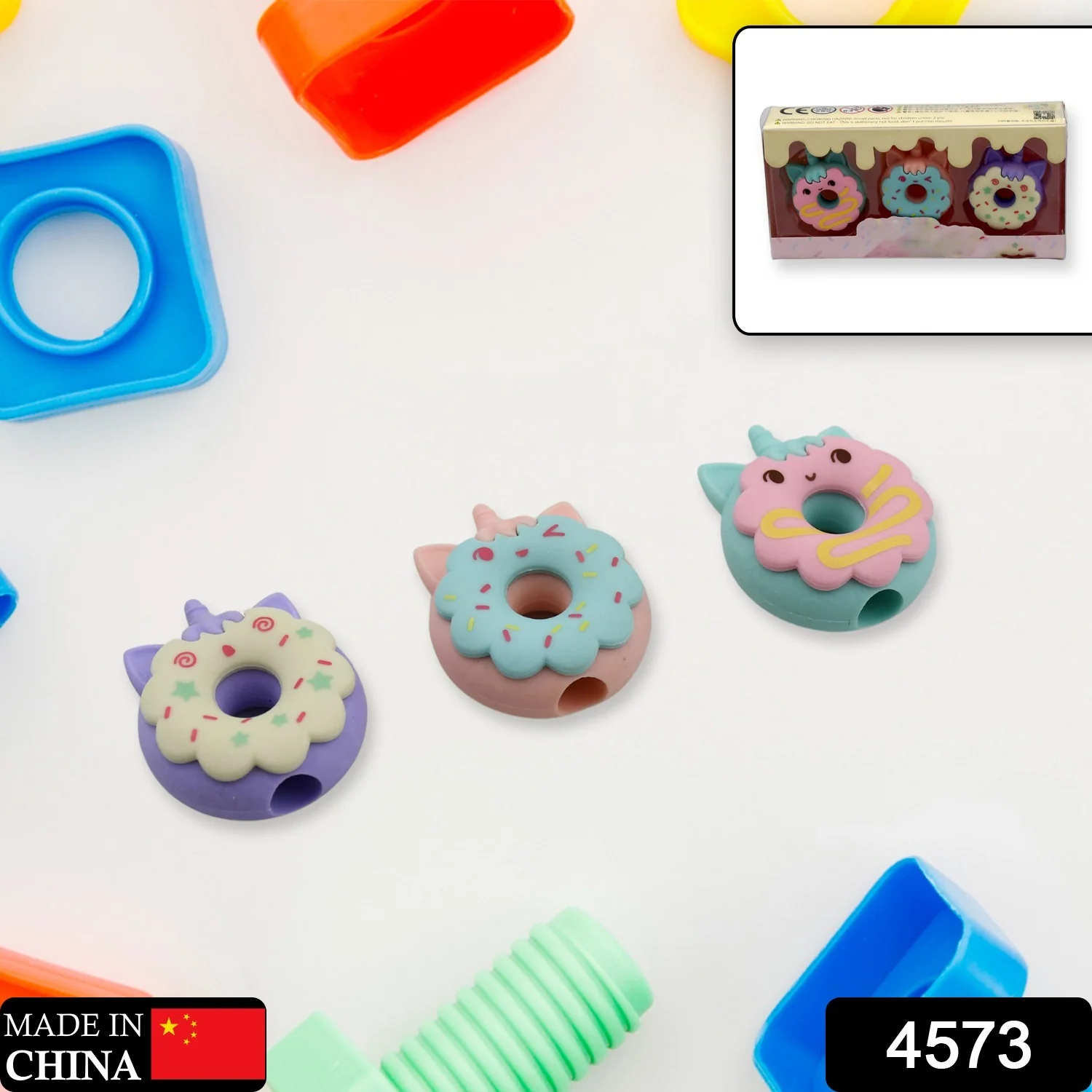 Tree Small Sized Cartoon Themed Non-Toxic Donut Erasers, School Stationery  (3pc Set) - Image 2