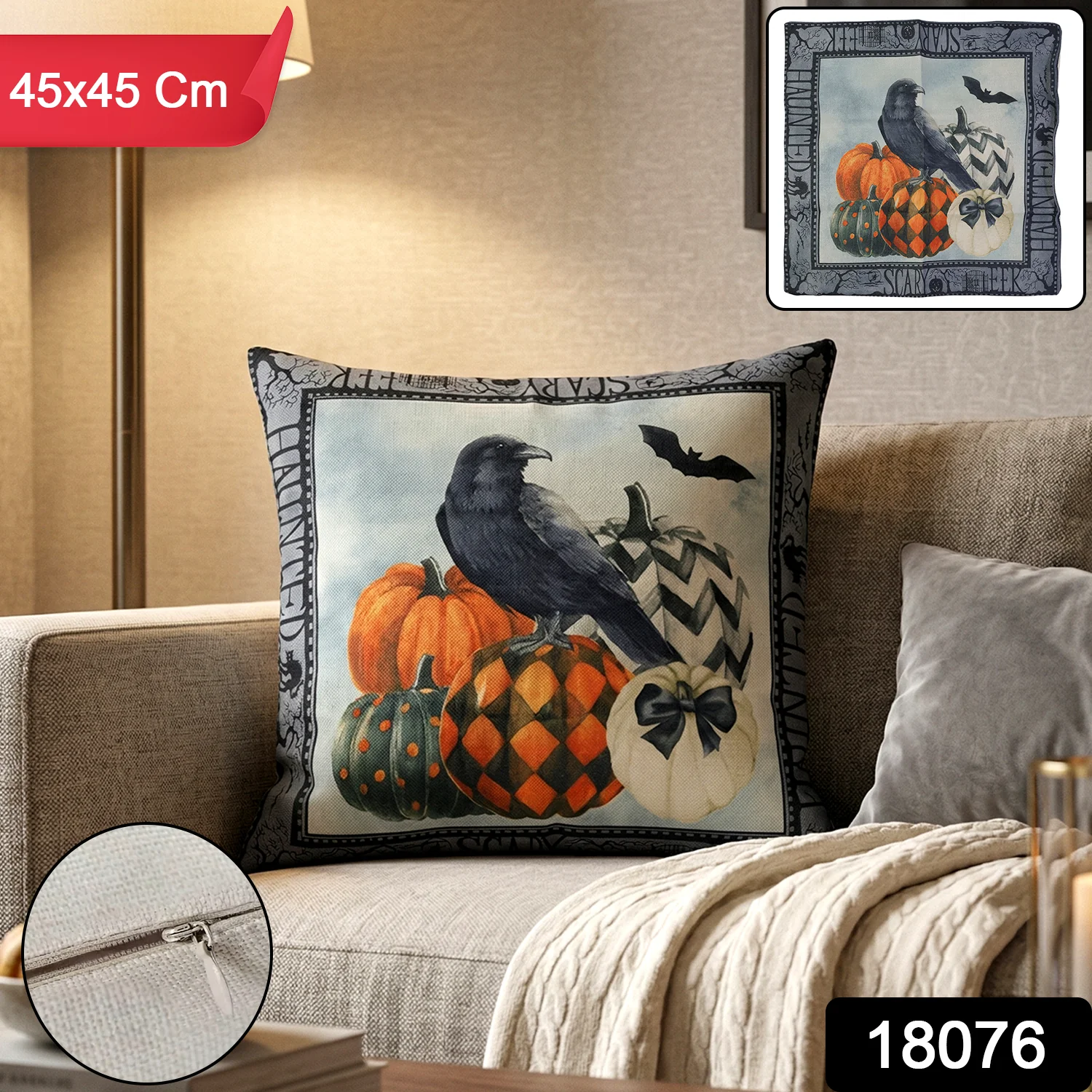 45x45 Cm Decorative Printed Cushion Pillow Cover with Zipper (1 Pc) - Image 2