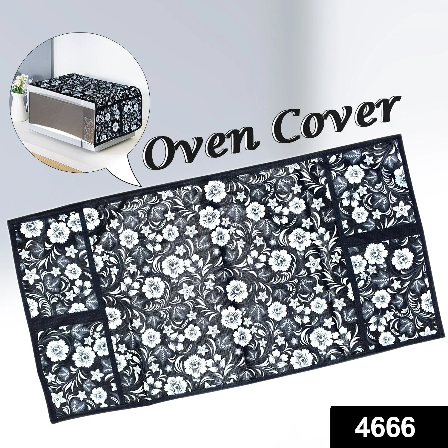 Microwave/Oven Top Cover with 4 Utility Pockets (Mix Design) - Image 2