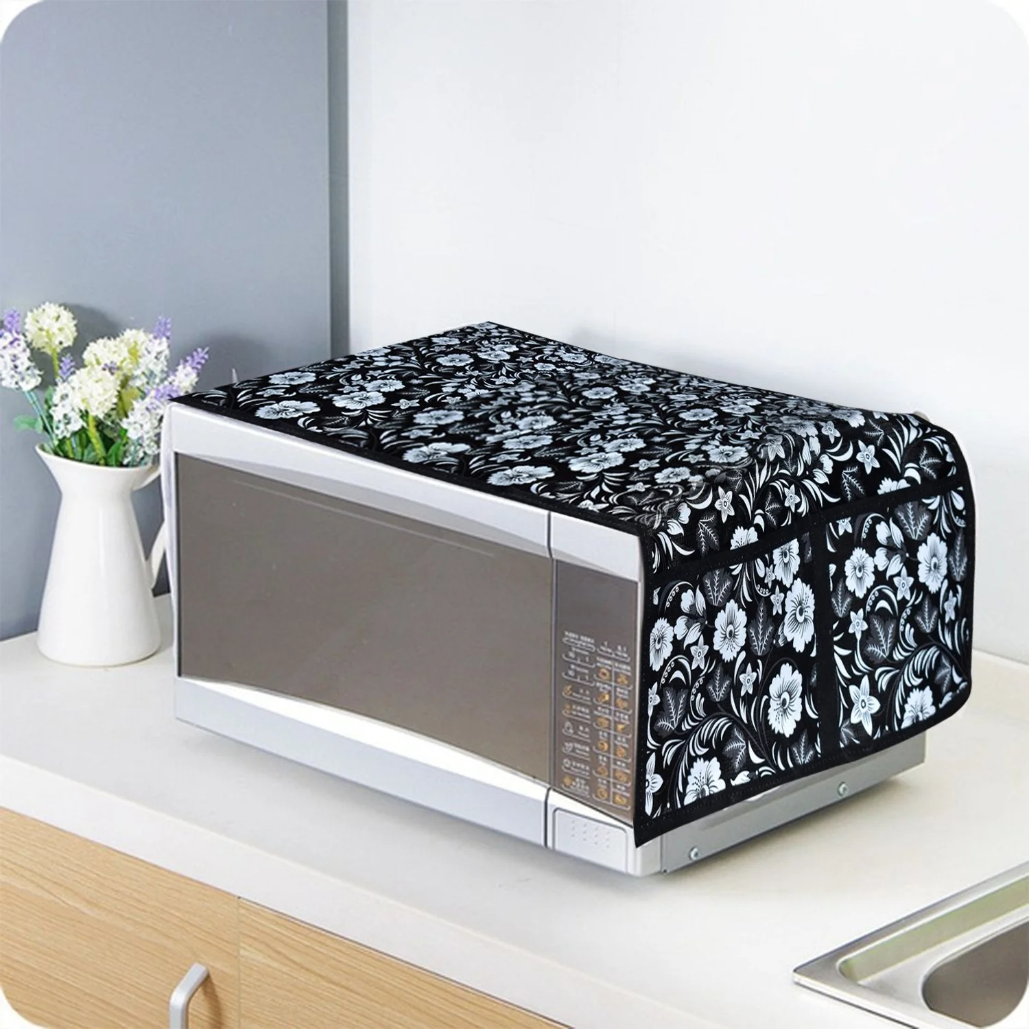 Microwave/Oven Top Cover with 4 Utility Pockets (Mix Design) - Image 3