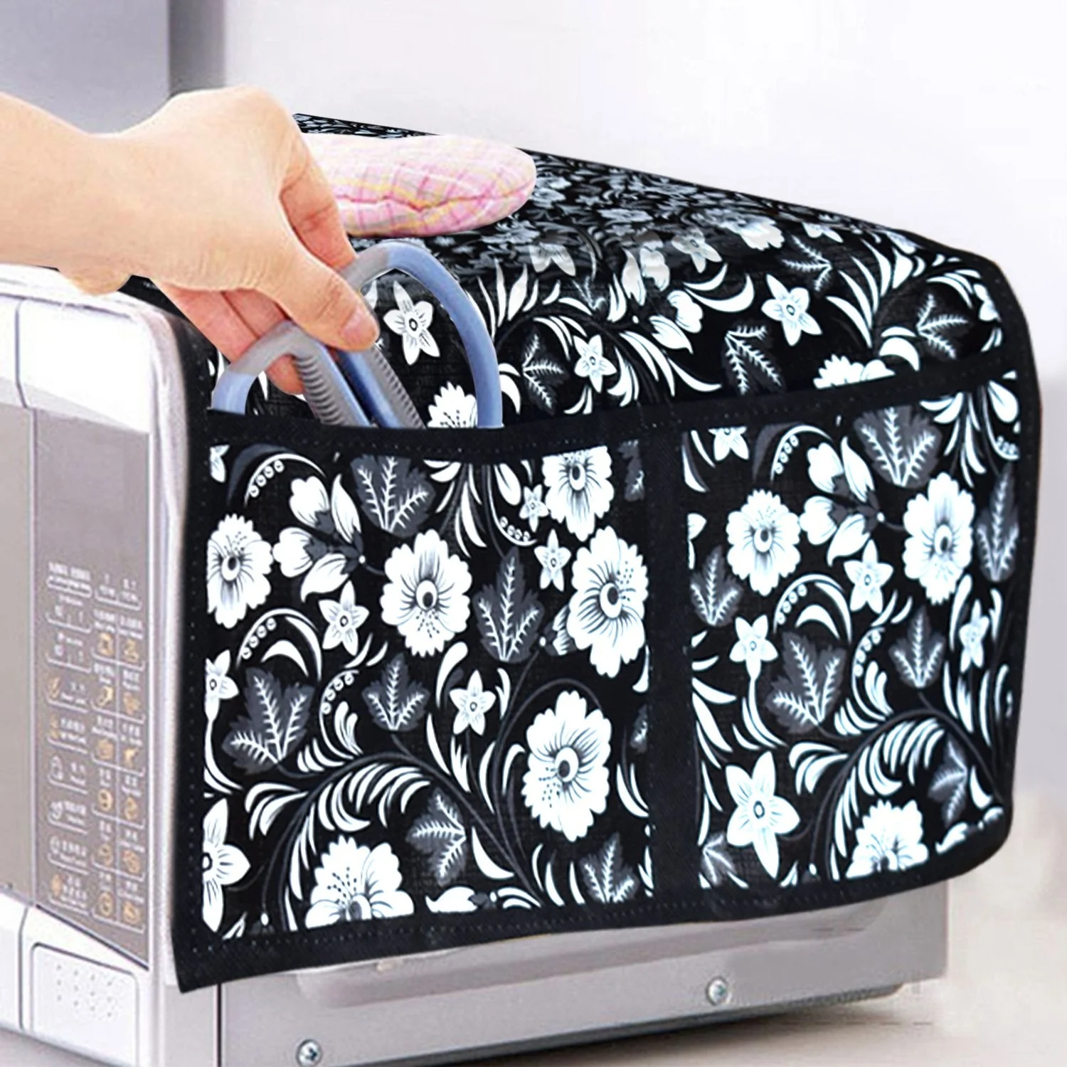 Microwave/Oven Top Cover with 4 Utility Pockets (Mix Design) - Image 4