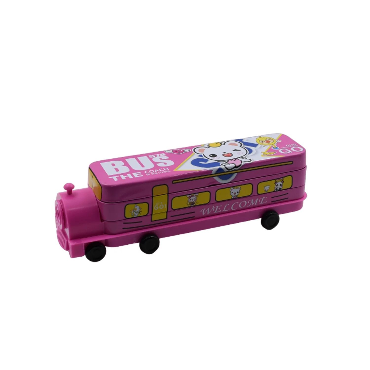 Double Decker Metal Bus Compass Case – 2-Layer Movable Wheels & Sharpener for Kids - Image 4