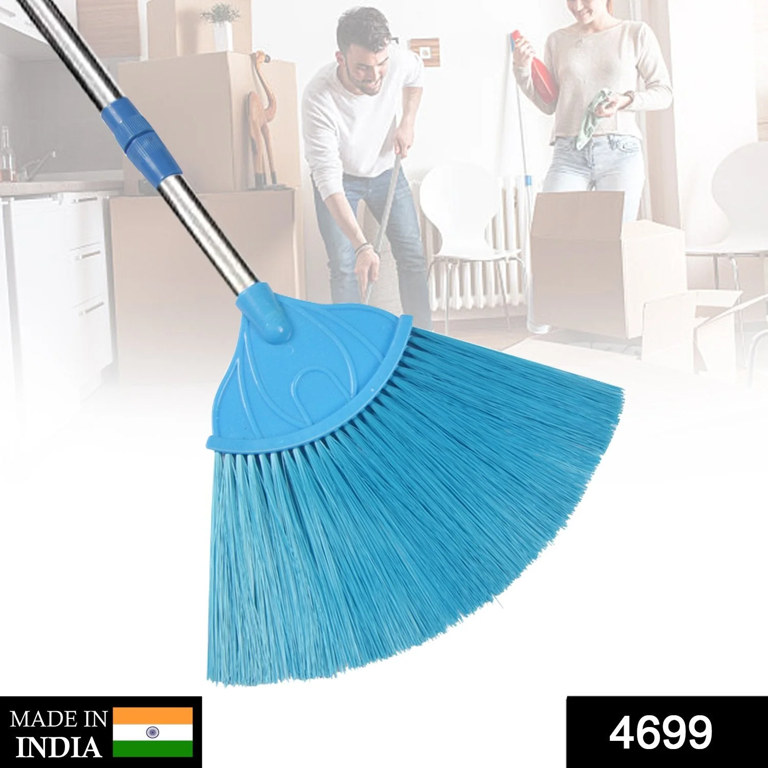 Broom with Long Stainless Steel Rod and Extendable Cobweb Cleaner Stick - Image 2