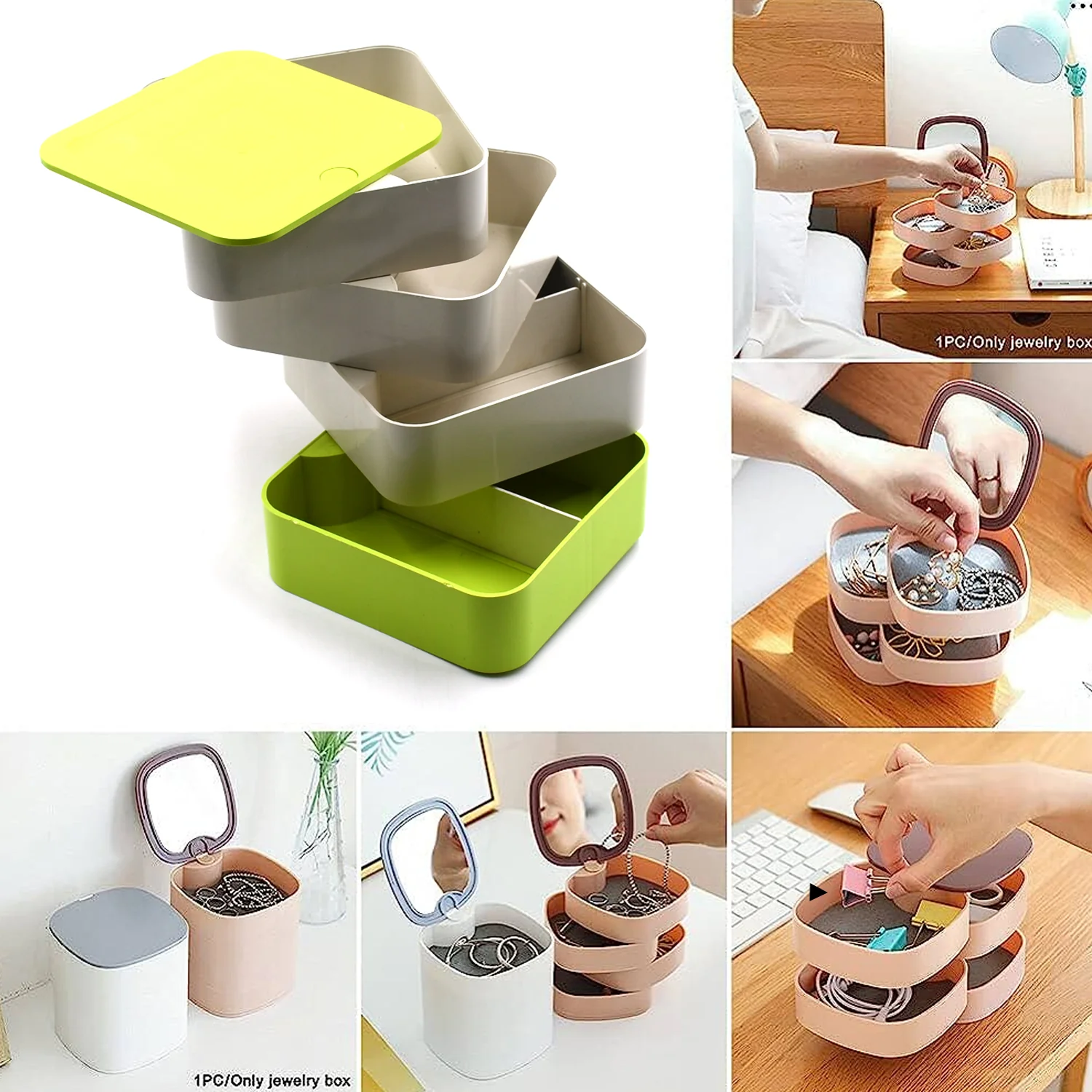 4 Layers Jewelry Box, 360 Degree Rotating Accessory Storage Box - Image 3