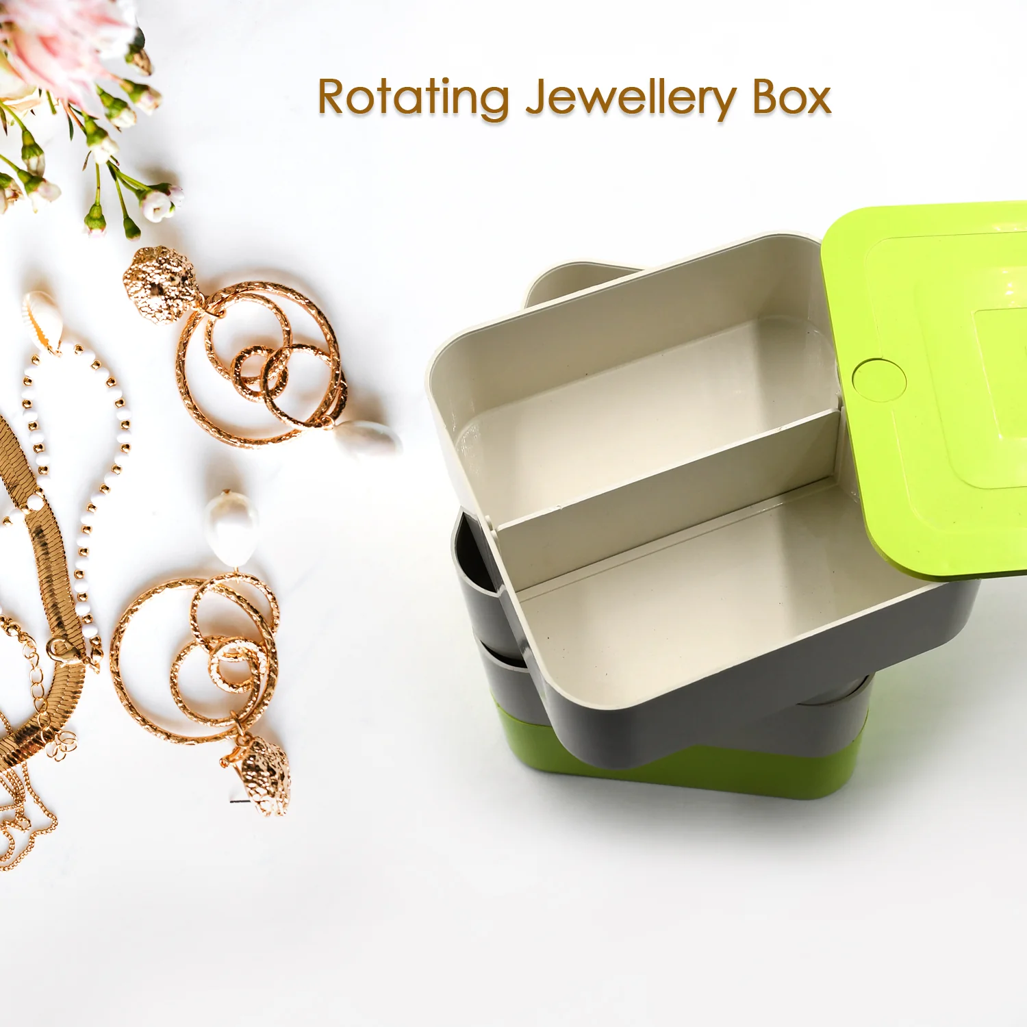 4 Layers Jewelry Box, 360 Degree Rotating Accessory Storage Box - Image 5