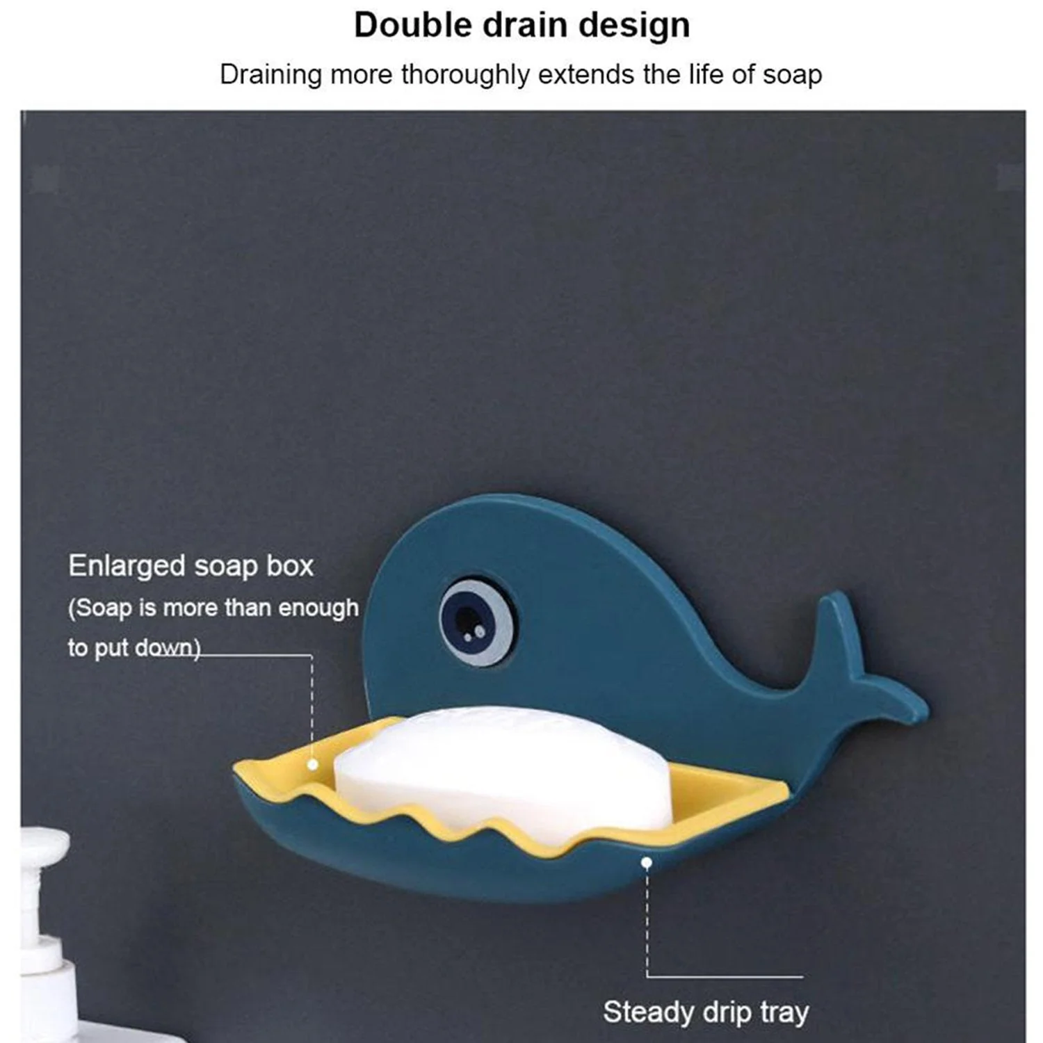 Fish Shape Soap Dish Adhesive Waterproof Wall Mounted Bar Soap Dish (Pack of 2Pc) - Image 7