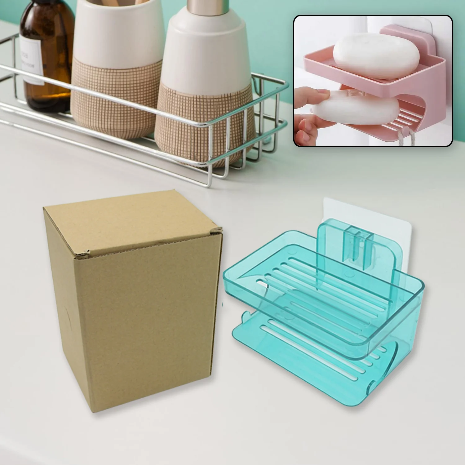 Wall Mounted 2 Layer Soap Holder with Hook (2 Layer 1 Pc) - Image 3