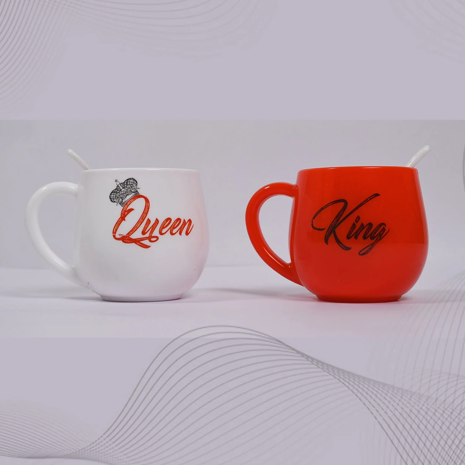 King & Queen Printed Couple Matching Coffee / Tea Plastic Coffee Mug (300ml Set of 2) - Image 7