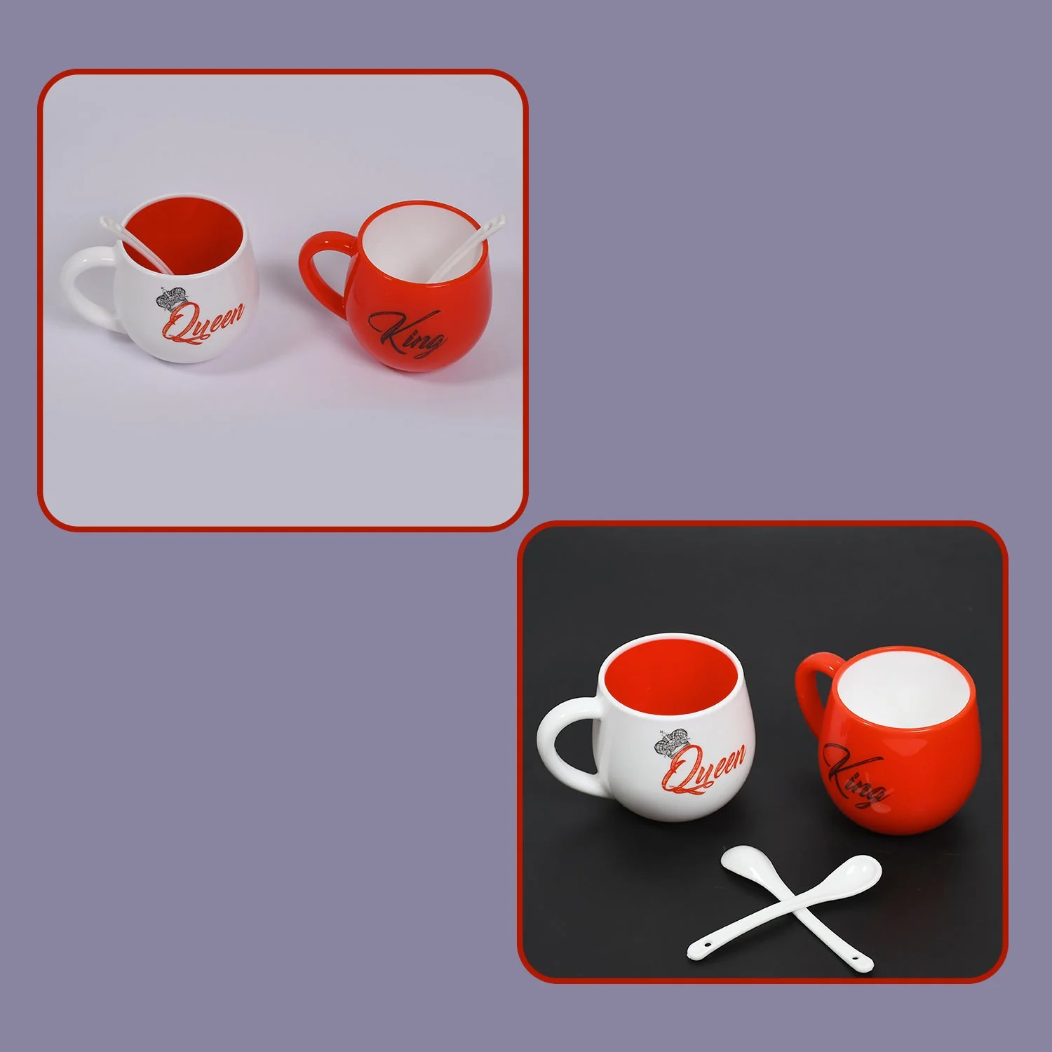 King & Queen Printed Couple Matching Coffee / Tea Plastic Coffee Mug (300ml Set of 2) - Image 8