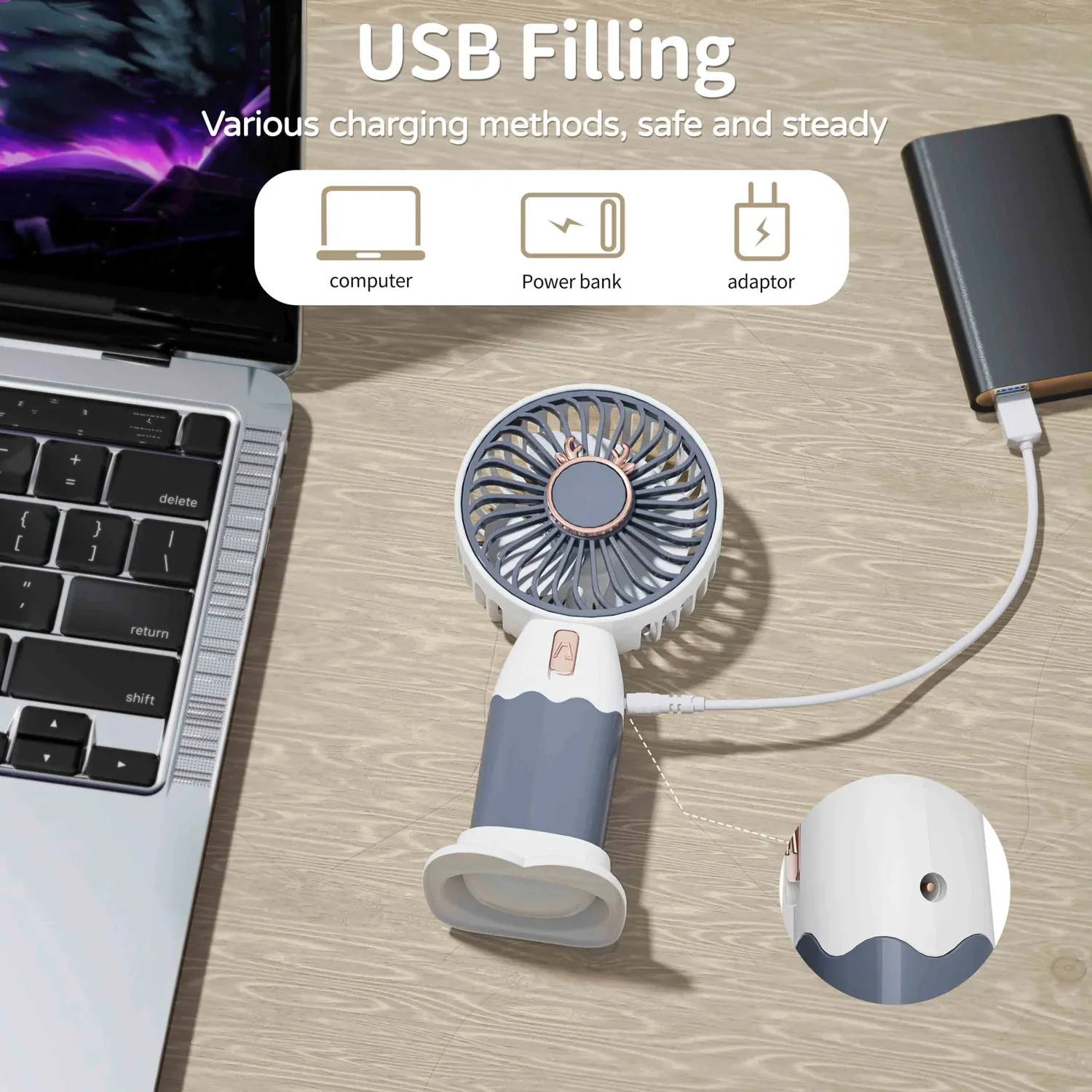 Mini Fan Rechargeable Table Fan Handheld Fan  For Home , Office , Car - Image 5