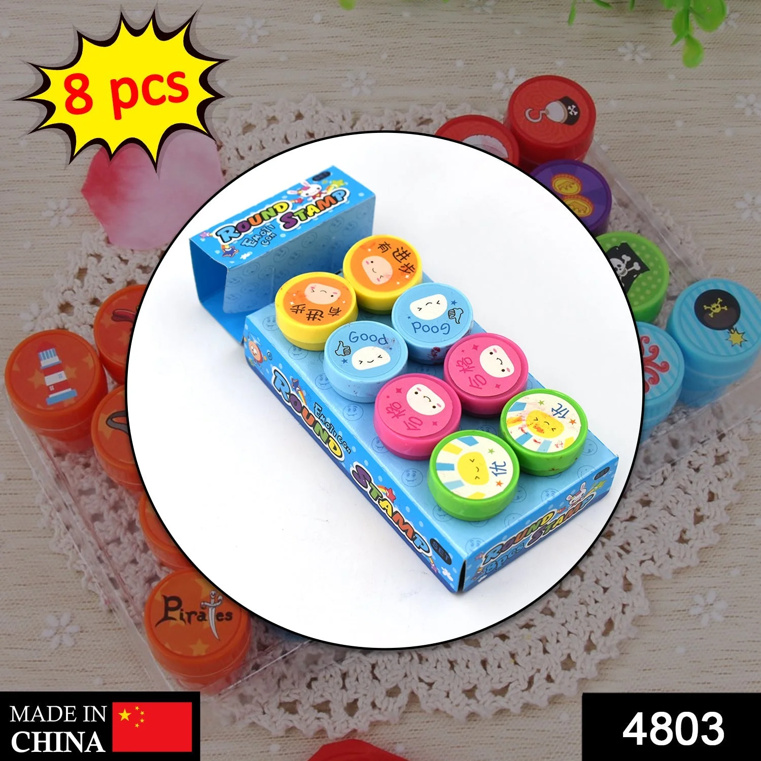 Emoticon Stamps 8 pieces in Round Shape Stamp for Kids Teachers, Parents and Students - Image 2