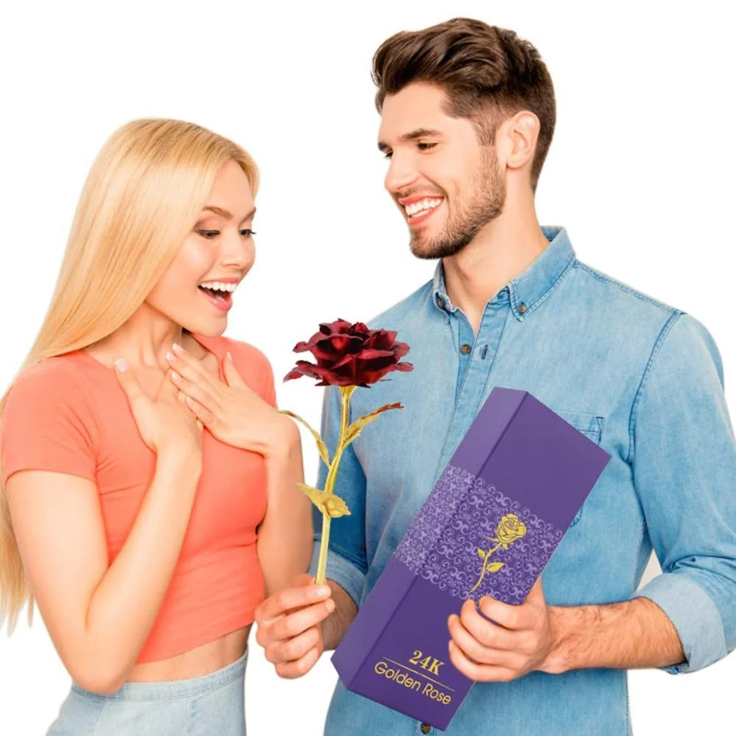 24k Gold Rose,hicoosee Gold Foil Plated Rose with LOVE Stand and Gift Box - Image 3