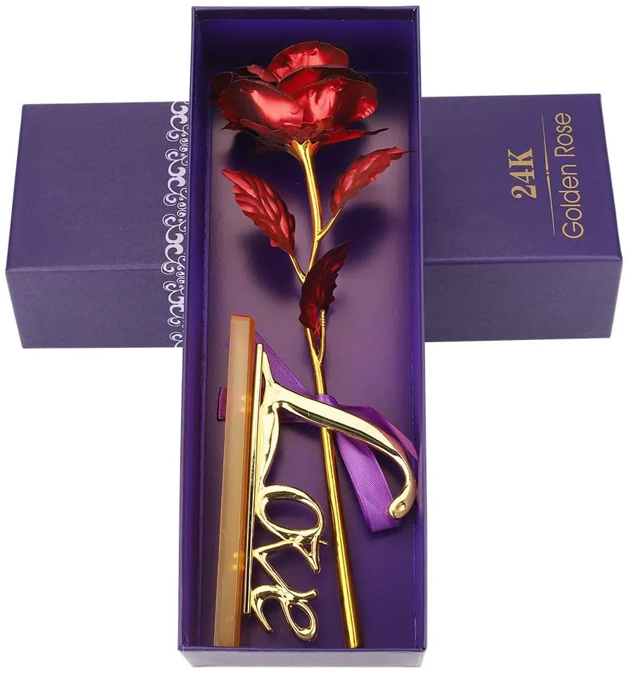 24k Gold Rose,hicoosee Gold Foil Plated Rose with LOVE Stand and Gift Box - Image 4