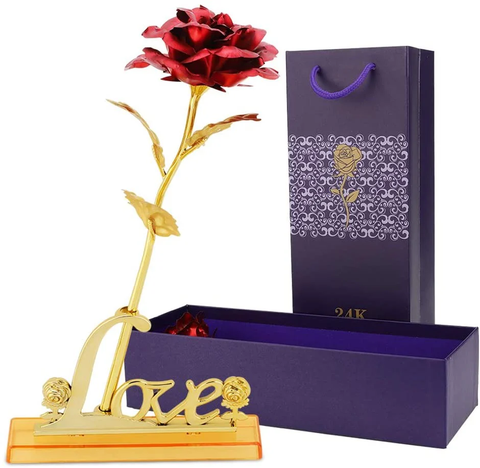 24k Gold Rose,hicoosee Gold Foil Plated Rose with LOVE Stand and Gift Box - Image 5