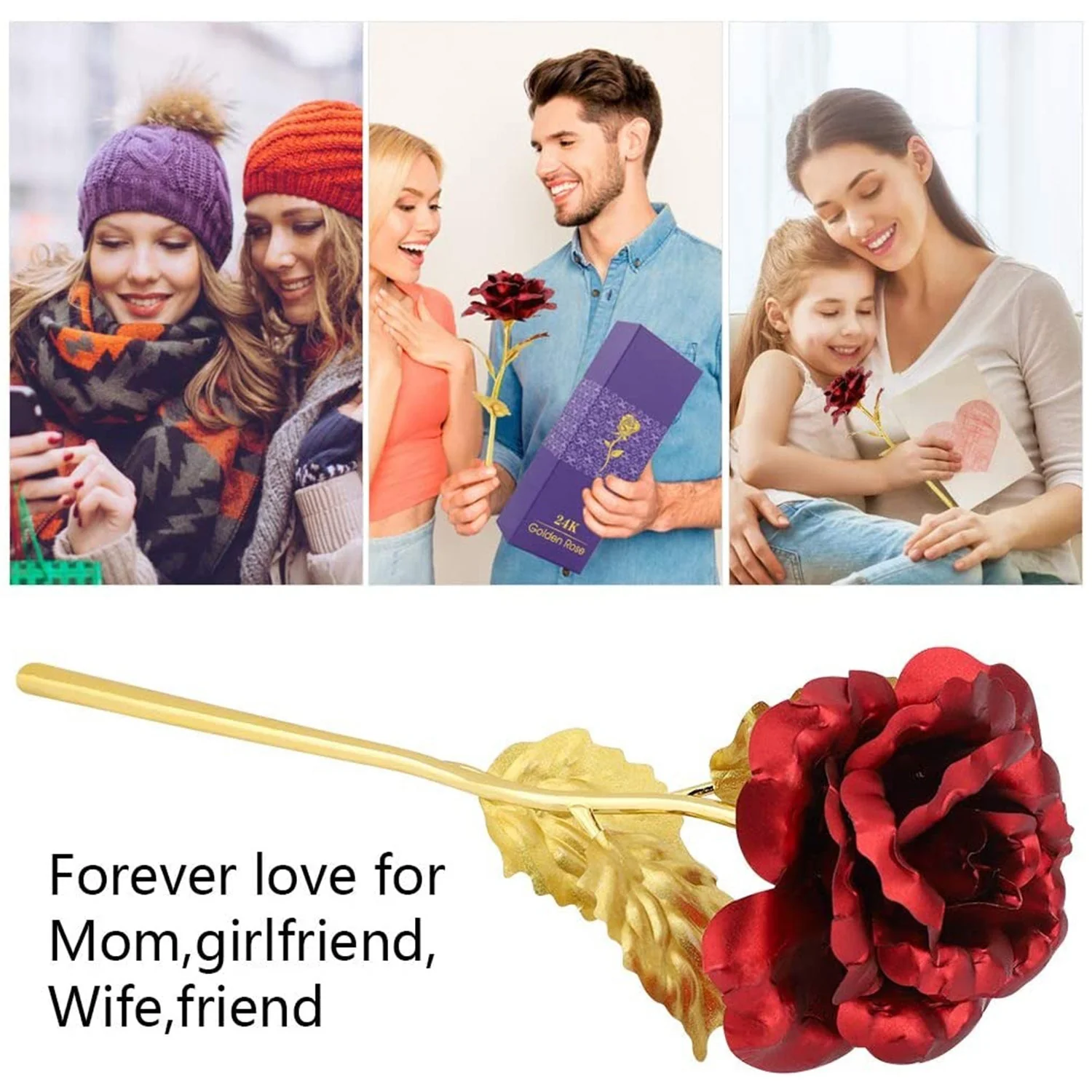 24k Gold Rose,hicoosee Gold Foil Plated Rose with LOVE Stand and Gift Box - Image 8