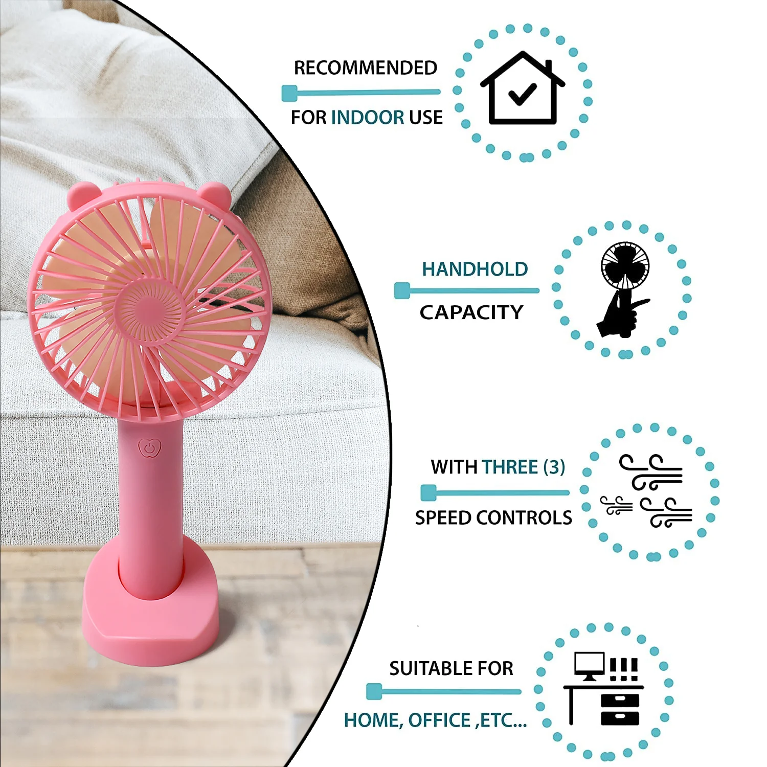 Portable Classic Hand Fan 3-Speed Table Fan for Office School Home Use - Image 8