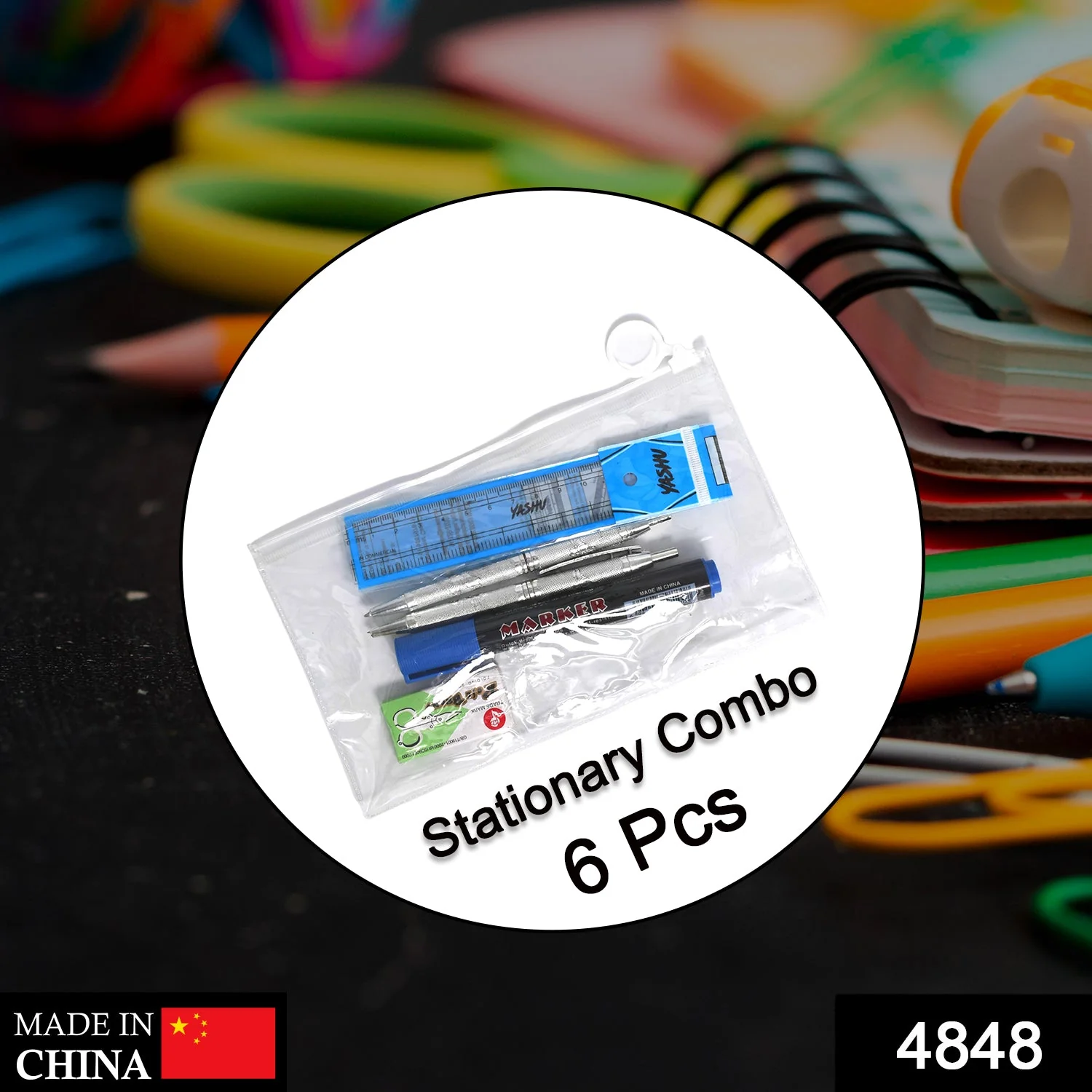 6-Pcs Combo Zipper Pouch with Scissor Ruler Pen Marker for Teachers Students - Image 2