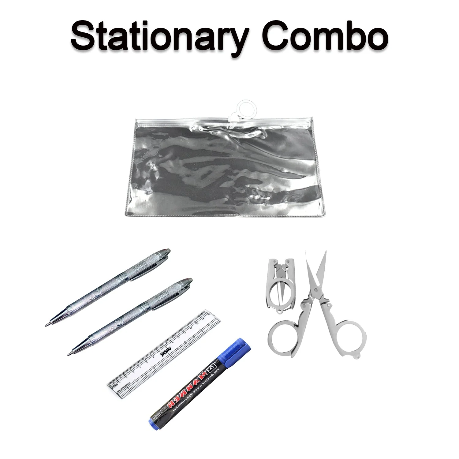 6-Pcs Combo Zipper Pouch with Scissor Ruler Pen Marker for Teachers Students - Image 3
