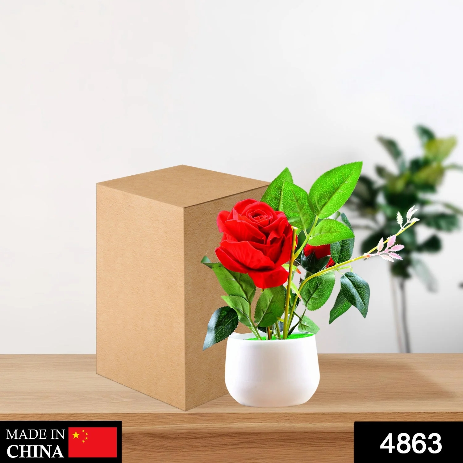 Artificial Rose Flower Plant With Pot, For Home Office Or Gift - Image 2