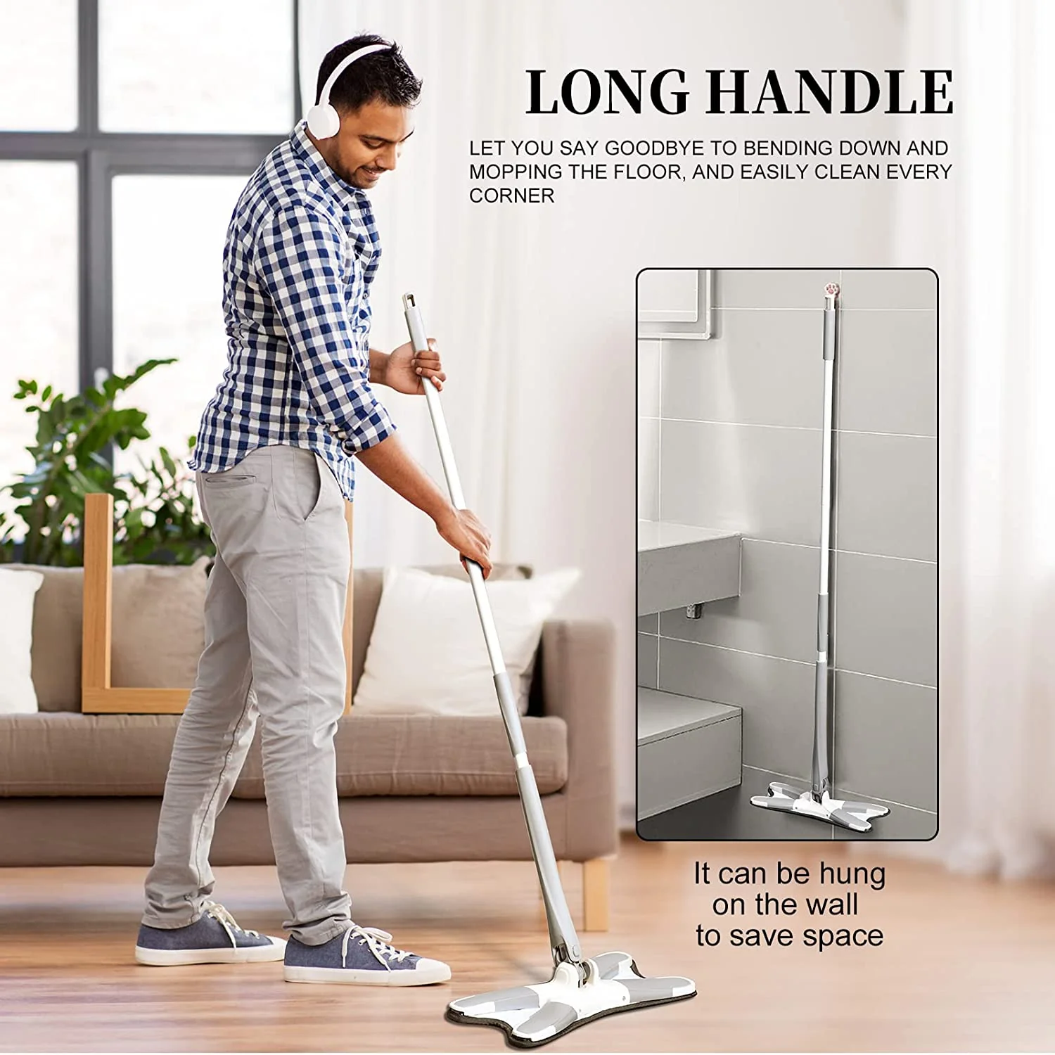 X-Shape Hands-Free Squeeze Microfiber Floor Mop for Home Cleaning - Image 11