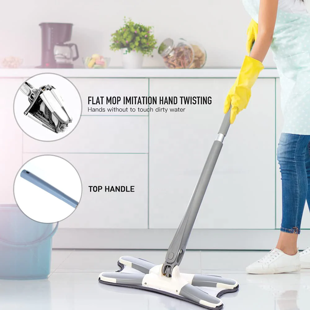 X-Shape Hands-Free Squeeze Microfiber Floor Mop for Home Cleaning - Image 4