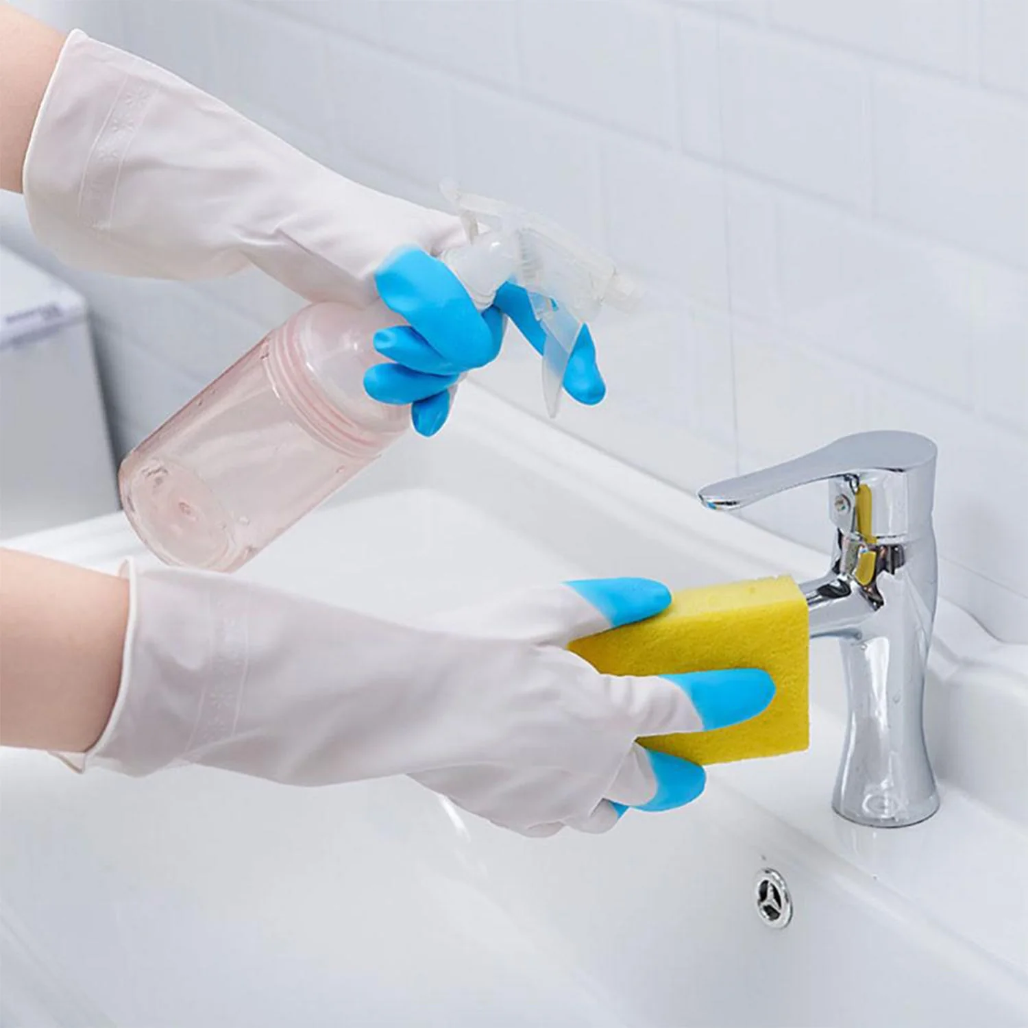 Reusable Rubber Latex PVC Flock lined Elbow Length Hand Gloves cleaning gloves - Image 5