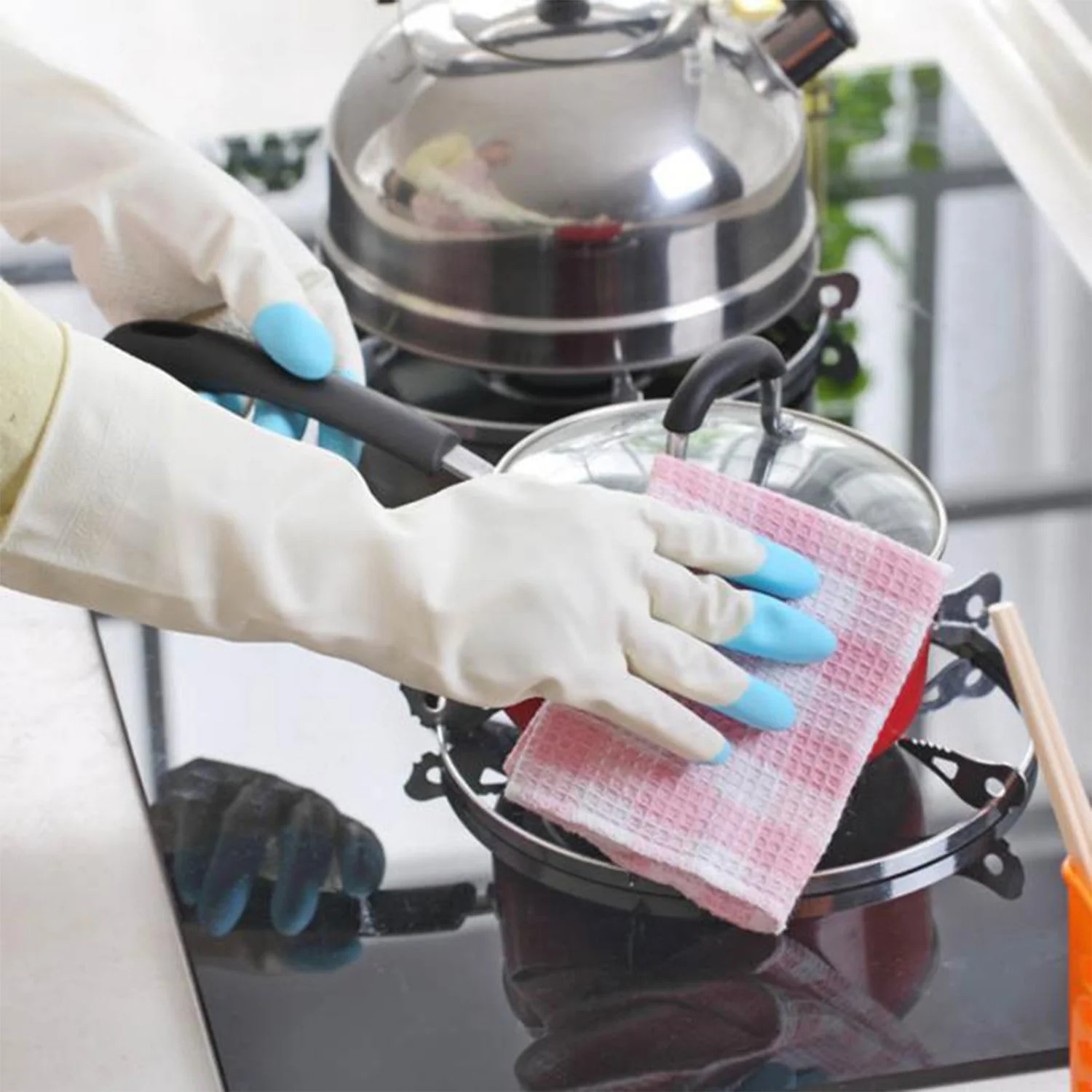 Reusable Rubber Latex PVC Flock lined Elbow Length Hand Gloves cleaning gloves - Image 7
