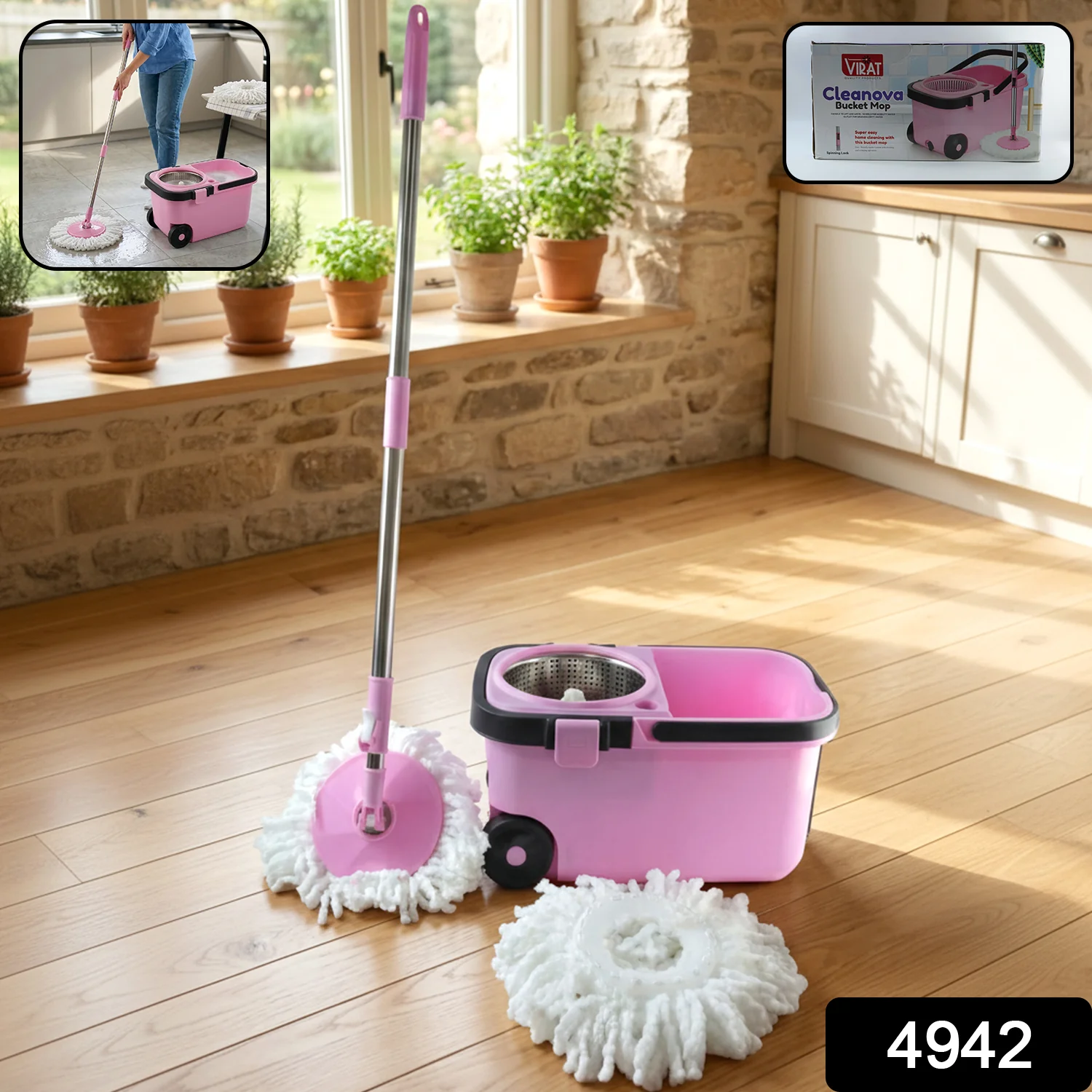 Quick Spin Mop With Steel Spin, Bucket Floor Cleaning, Easy Wheels & Big Bucket, Floor Cleaning Mop with Bucket - Image 2