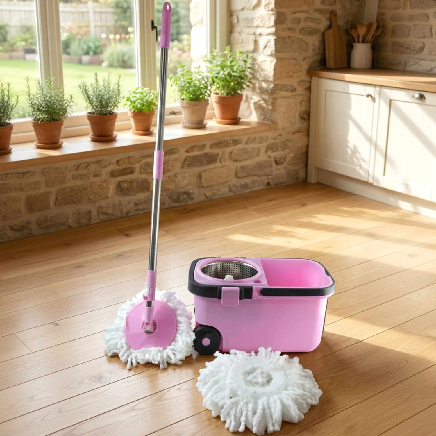 Quick Spin Mop With Steel Spin, Bucket Floor Cleaning, Easy Wheels & Big Bucket, Floor Cleaning Mop with Bucket - Image 3